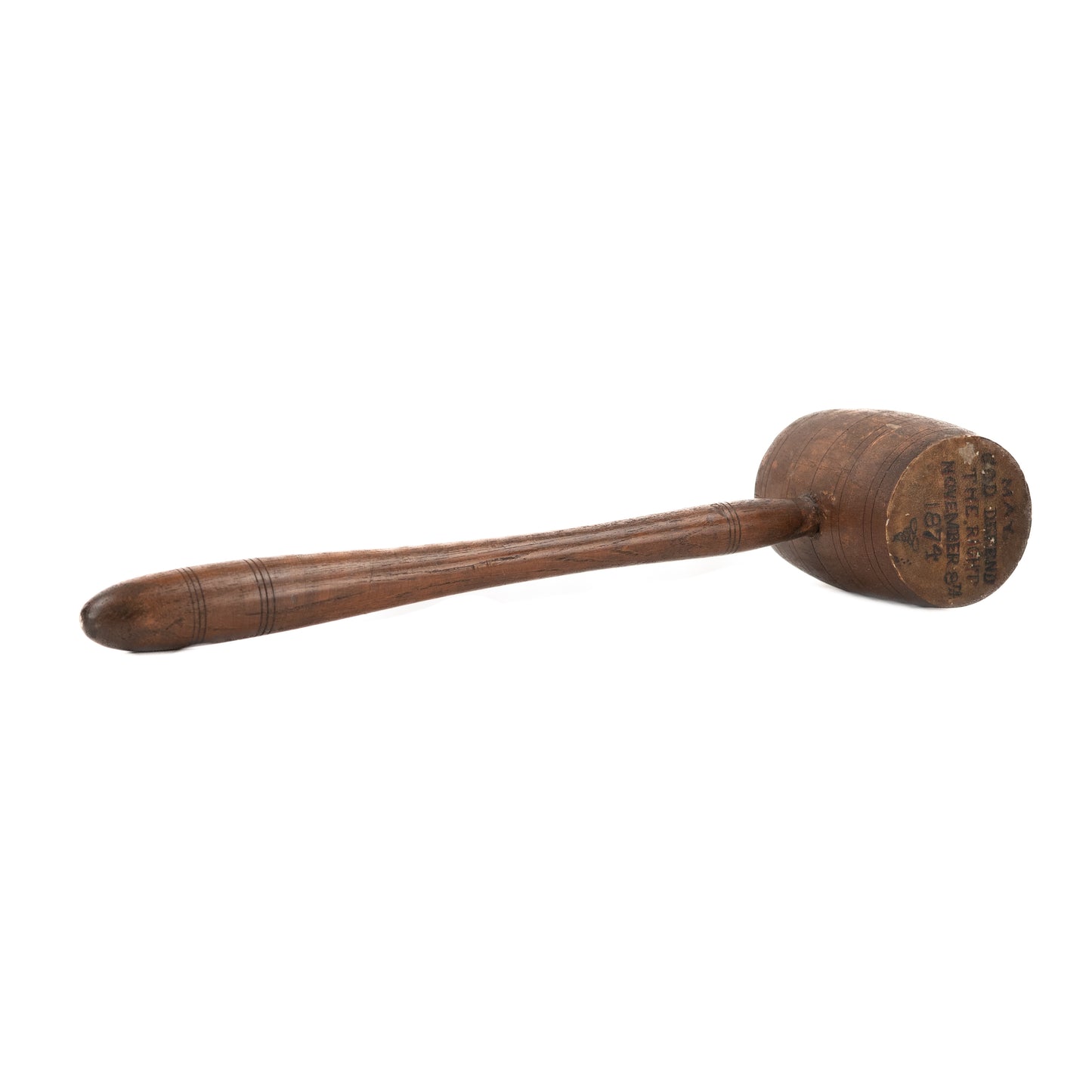 1874 NEGRO SUFFRAGE. Gavel with "May God Defend the Right. Nov. 8, 1874" Black Justice Connections