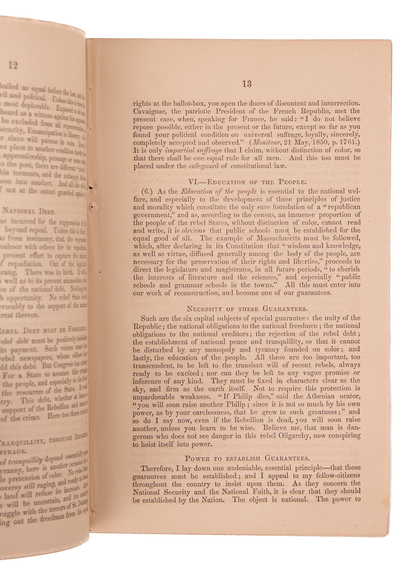 1865 CHARLES SUMNER. Warns Republicans Slavery Continuing under Racist Policies & Non-Citizenship