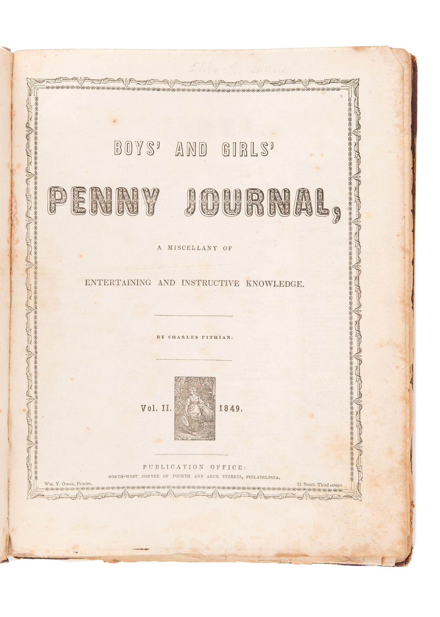 1849 JUVENILE PERIODICAL. Boys' and Girls' Penny Journal. Whaling, Phrenology &c
