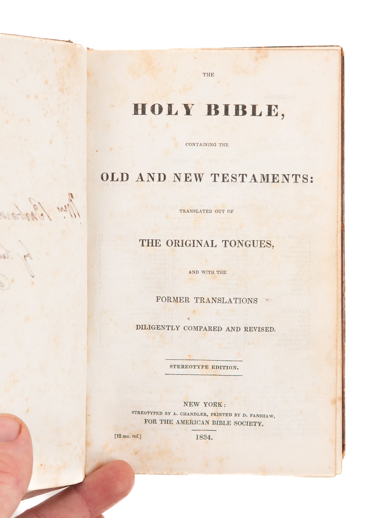 1834 THE HOLY BIBLE. The American Bible Society. Nice Early Calf Edition.