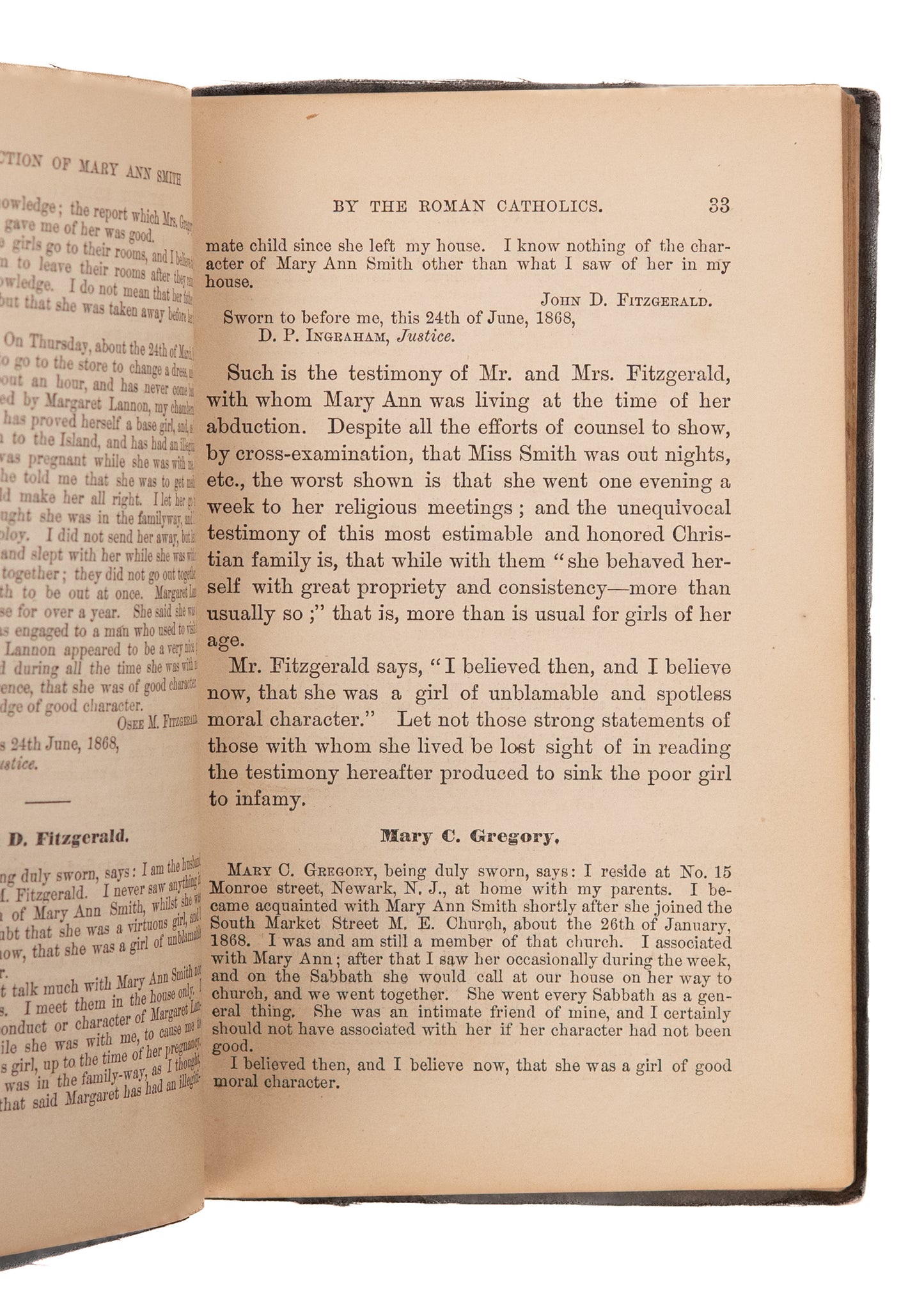 1868 METHODIST - CATHOLIC. Young Woman Abducted by Catholics for Converting to Methodism.