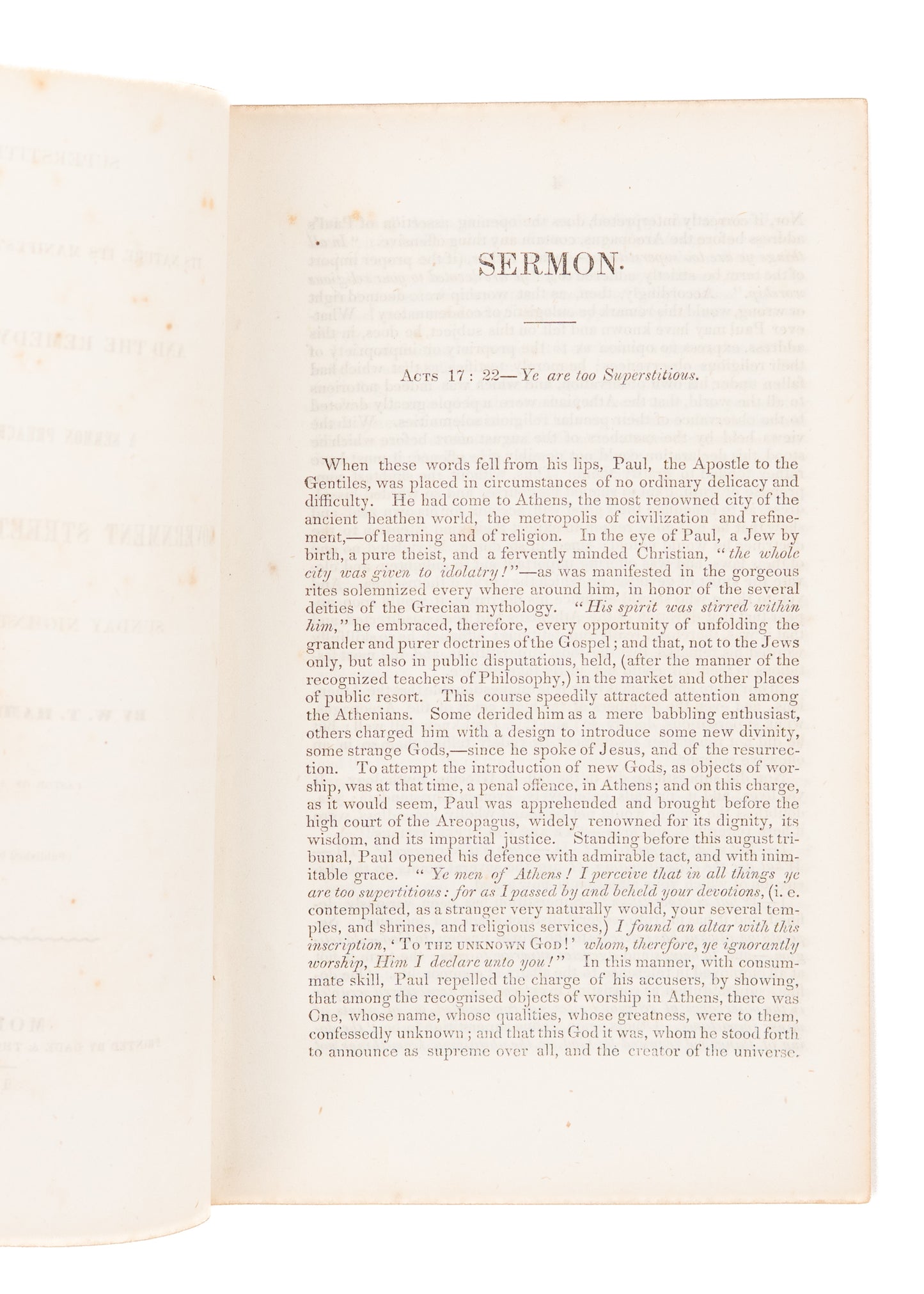 1848 W. T. HAMILTON. A Sermon on Superstition. Rare Alabama Imprint.