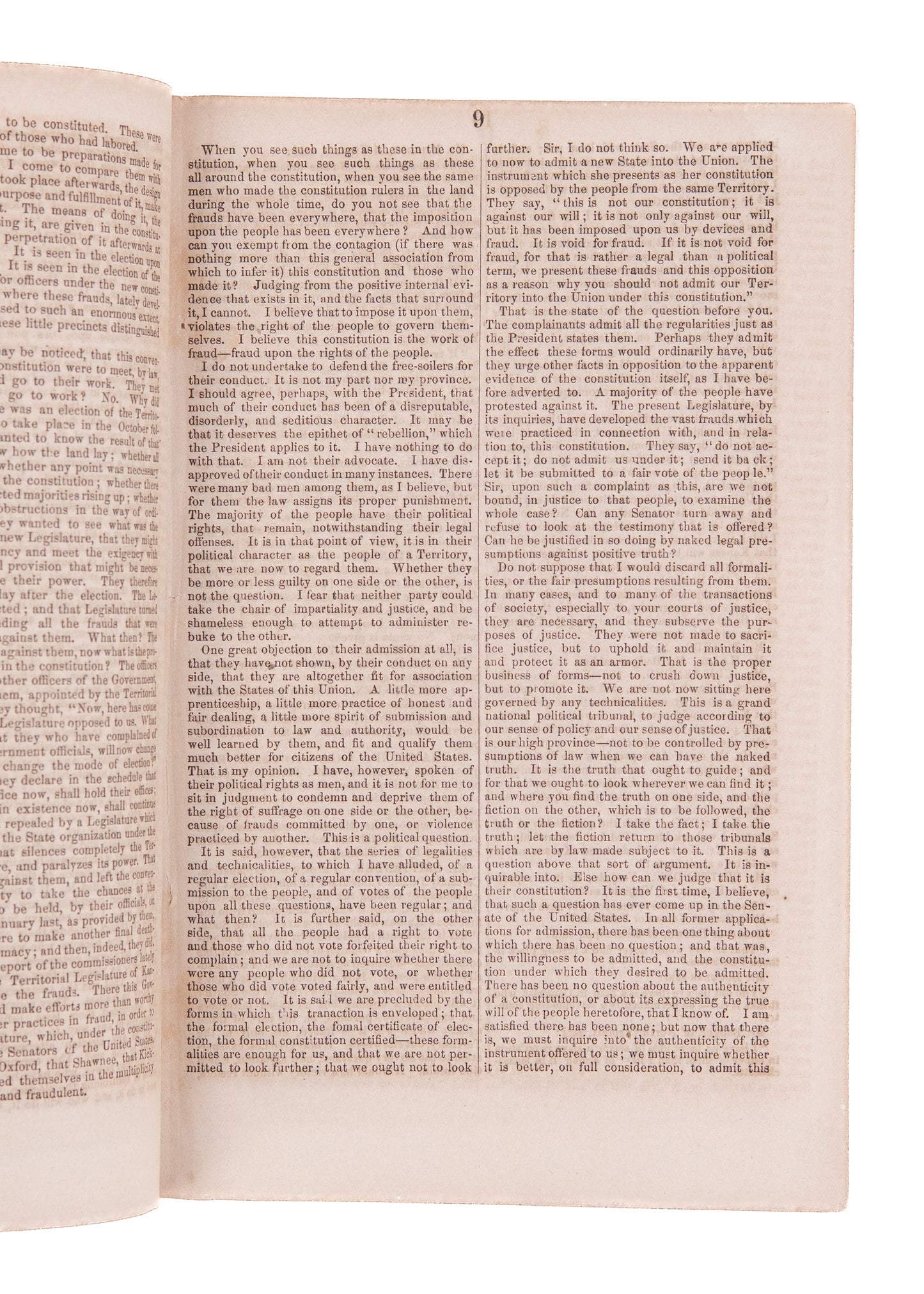 1858 KANSAS SLAVERY. Kentucky Senator Urges Adoption of Pro-Slavery Lecompton Constitution.