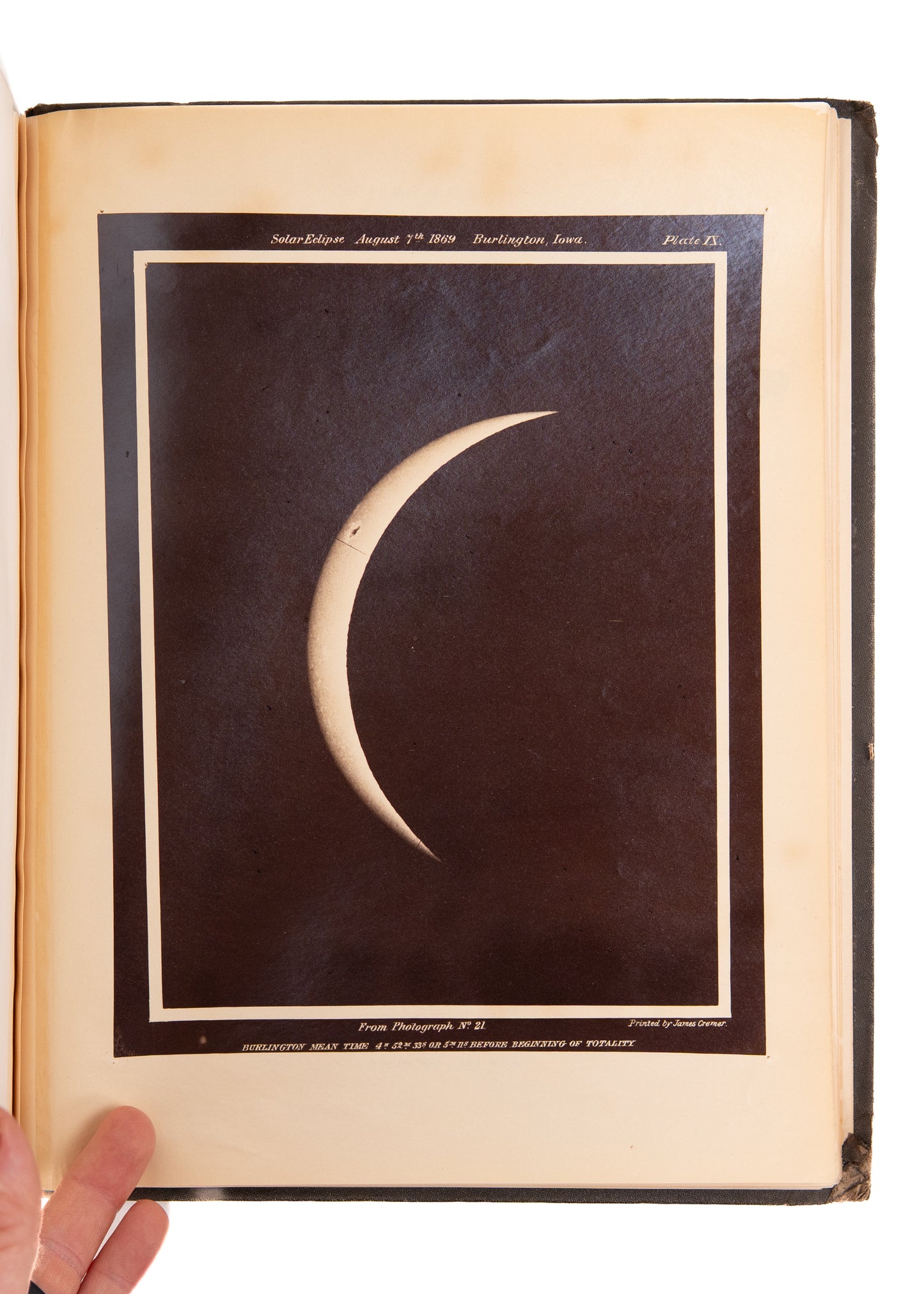 1869 ECLIPSE & ASTRONOMY. First-Hand Reports of Iowa Eclipse w/ 10 Plates & Original Photographs.