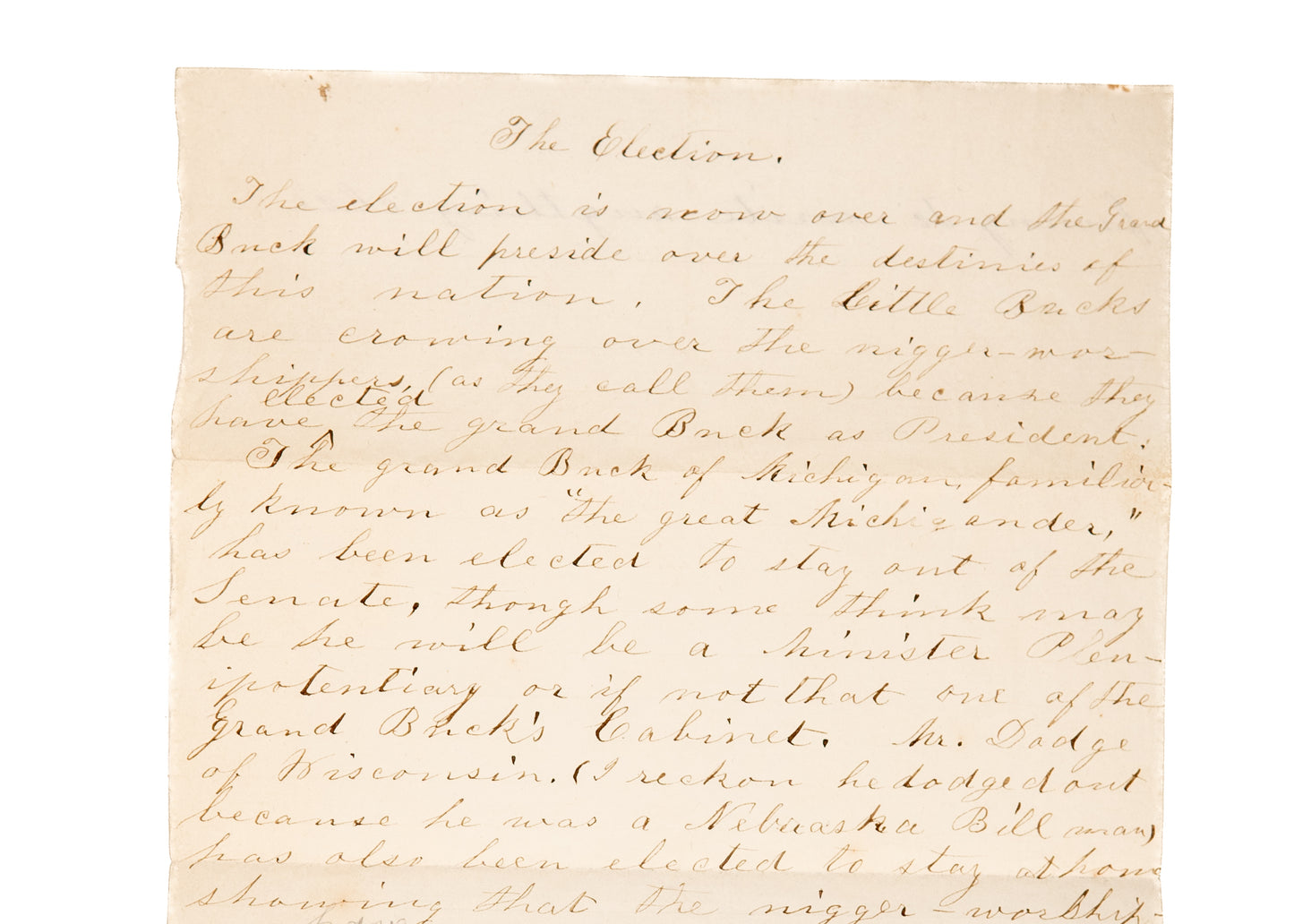 1856 FIRST REPUBLICAN ELECTION. 14 Year Old "Speech" on Buchanan, Ni**er Worshippers, &c.
