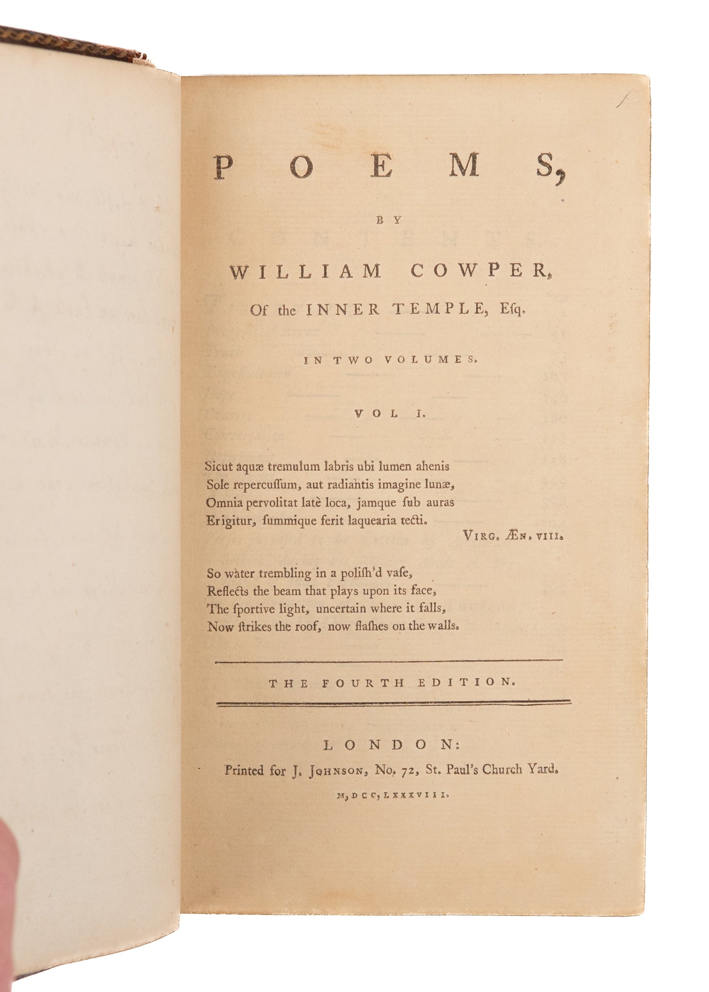 1788 WILLIAM COWPER. Poems, by William Cowper with Original Manuscript Poems by Wm. Hayley.