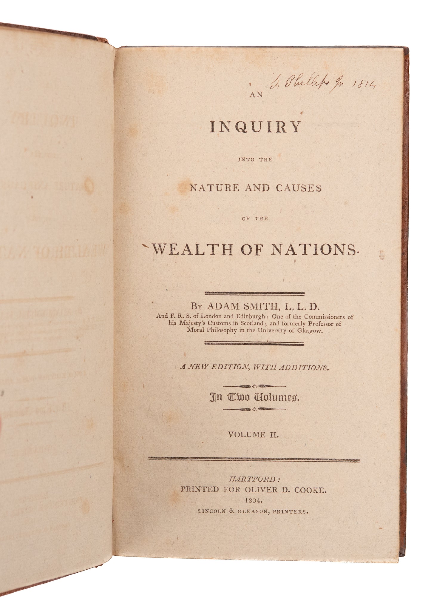 1804 ADAM SMITH. The Wealth of Nations. Early American Imprint of Foundational Work.