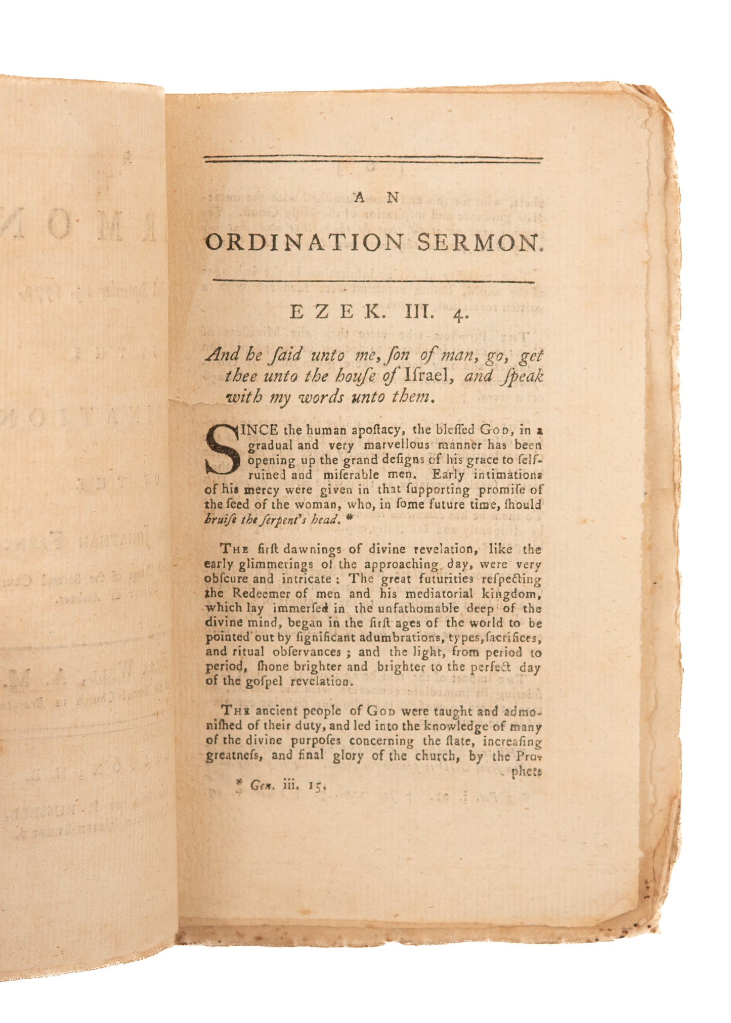 1772 EZRA WELD. Revolutionary War Ordination Sermon - Charge to Preach the Pure Words of God.