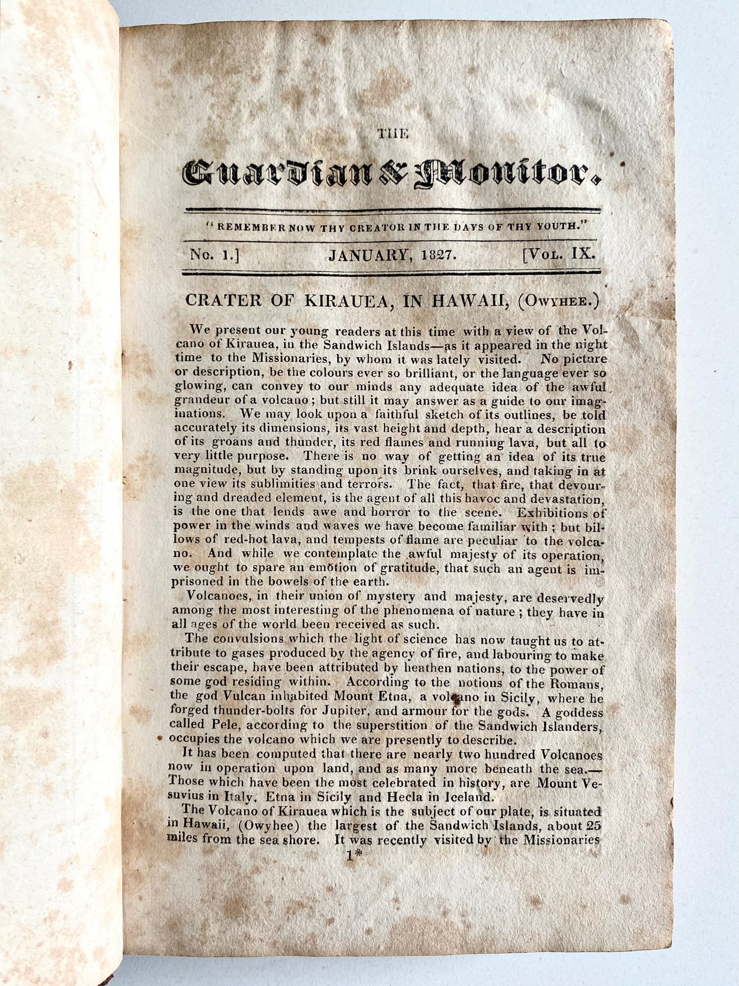 1827 GUARDIAN AND MONITOR FOR RISING GENERATION. Hawaii, Woodcuts, Missionaries, Slavery.