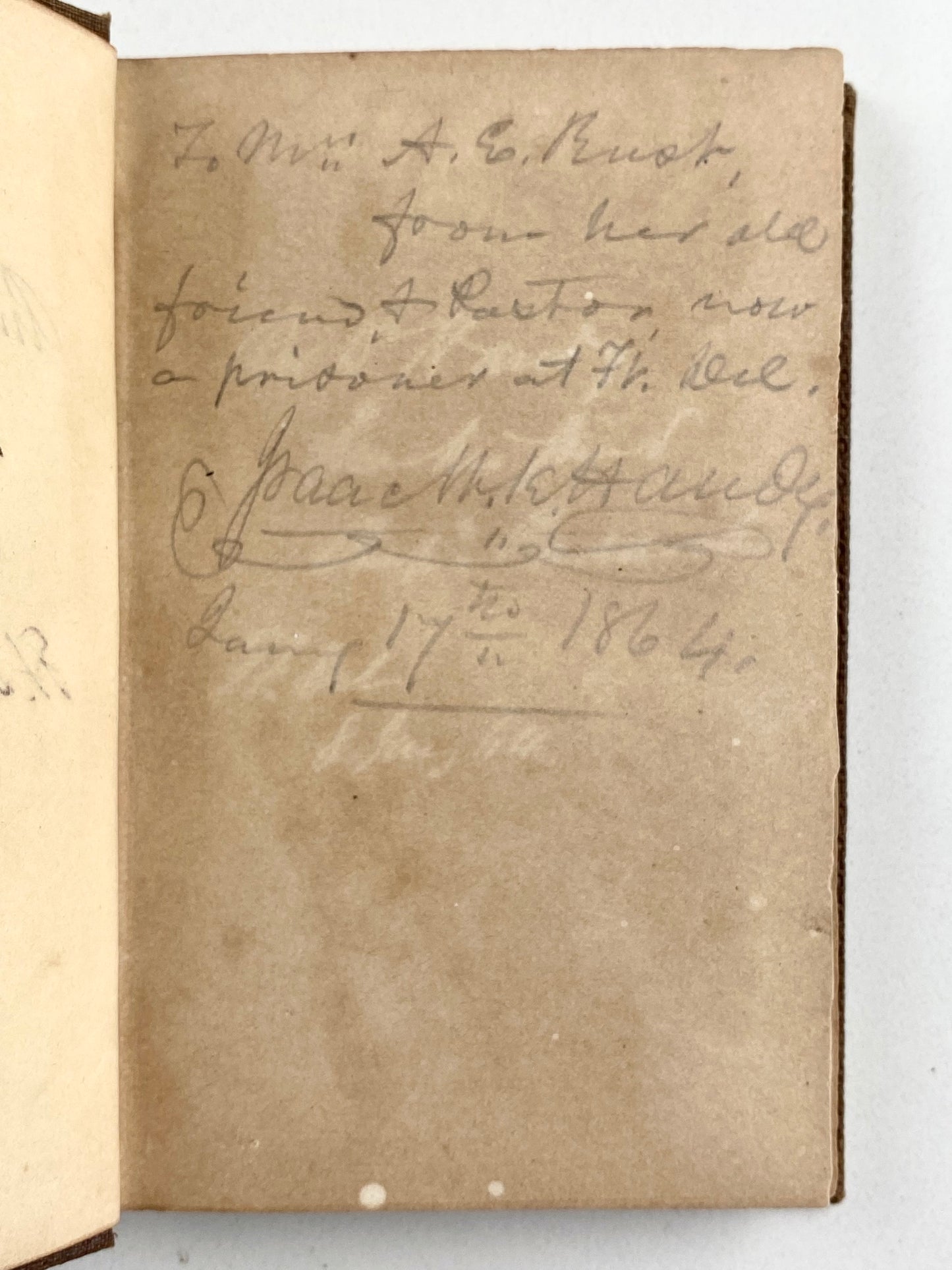 1862 CIVIL WAR. Rare Volume Gifted by Union Chaplain to Imprisoned Confederate Sympathizing Presbyterian.
