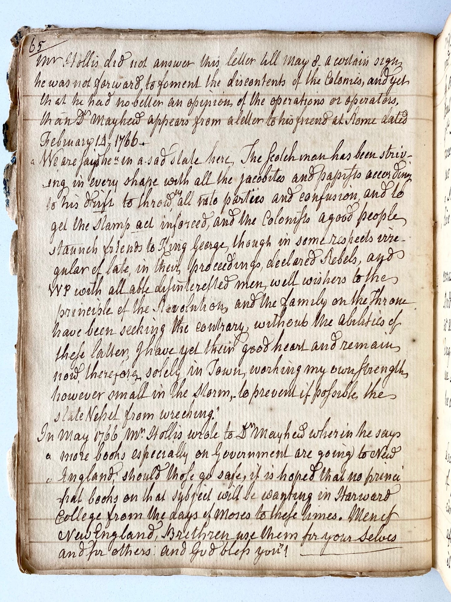 1776 JONATHAN MAYHEW. Rare Family MSs on American Revolution, &c. "No Taxation without Representation."