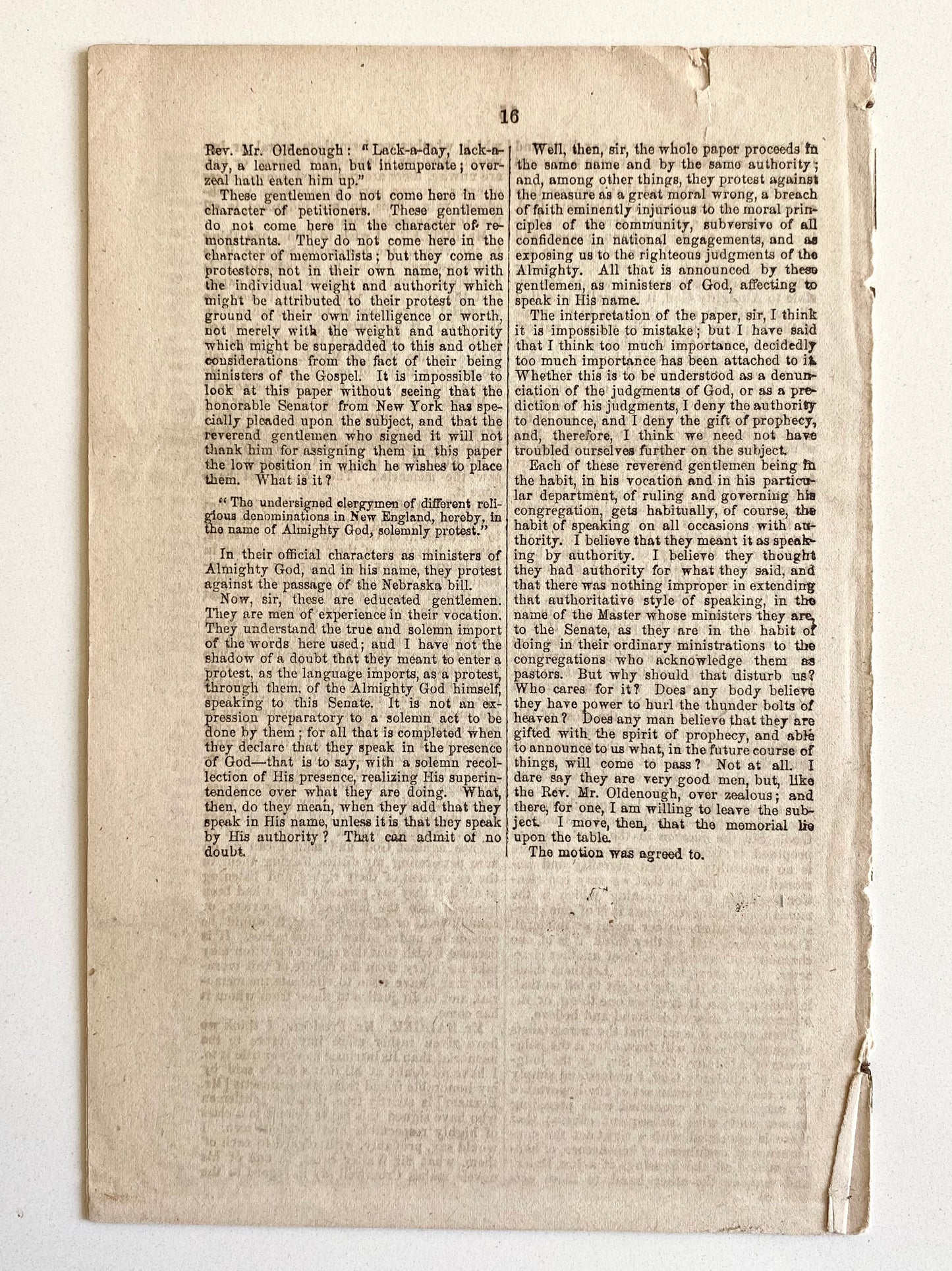 1854 3,000 CLERGY RESIST SLAVERY EXPANSION. Rare Clergy Petition against Catastrophic "Nebraska Bill."