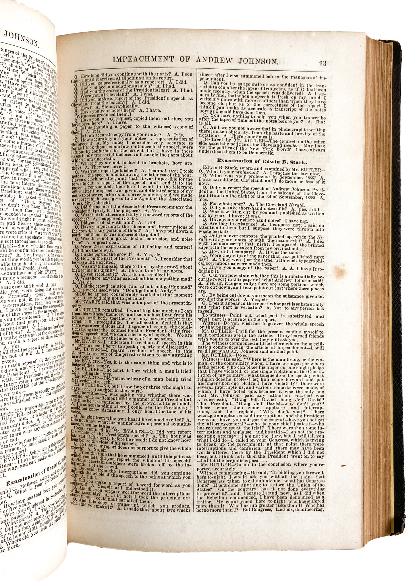 1868 ANDREW JOHNSON IMPEACHMENT. The Whole Proceedings, Including All Documents. Rare Publication w/Portraits.