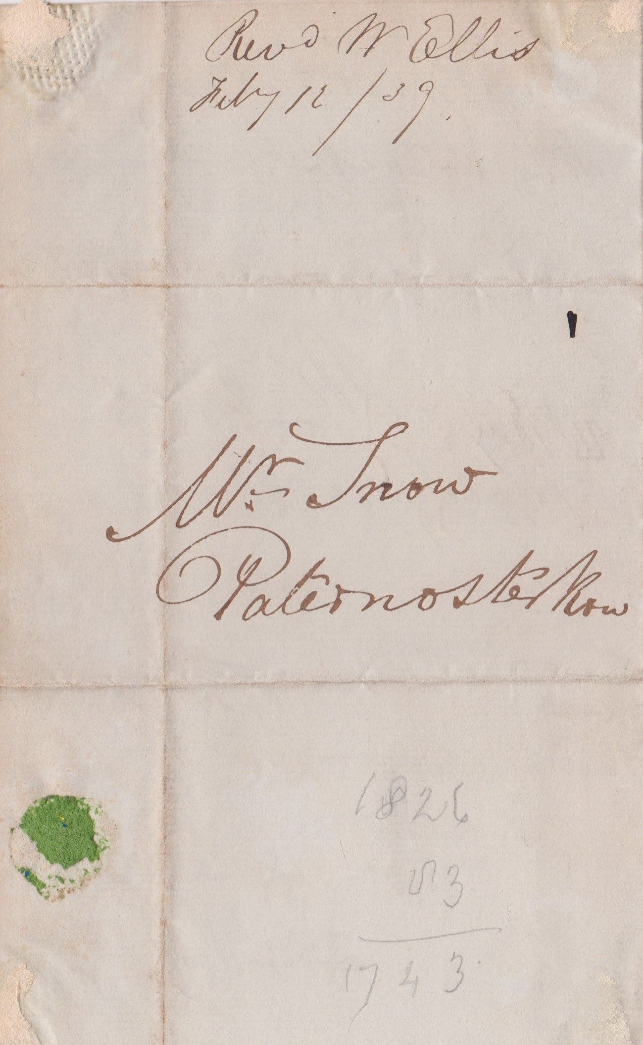 1839 WILLIAM ELLIS. Autograph Letter by Pioneer Missionary to Hawaii, Society Islands, and Madagascar.
