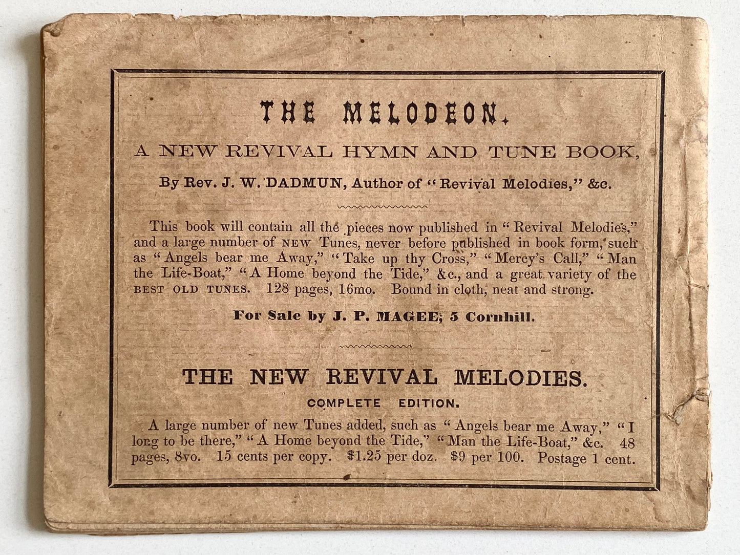 1860 J. W. DADMUN. The Eolian Harp. Hymnal for Sunday Schools & Band of Hope Temperance Meetings.