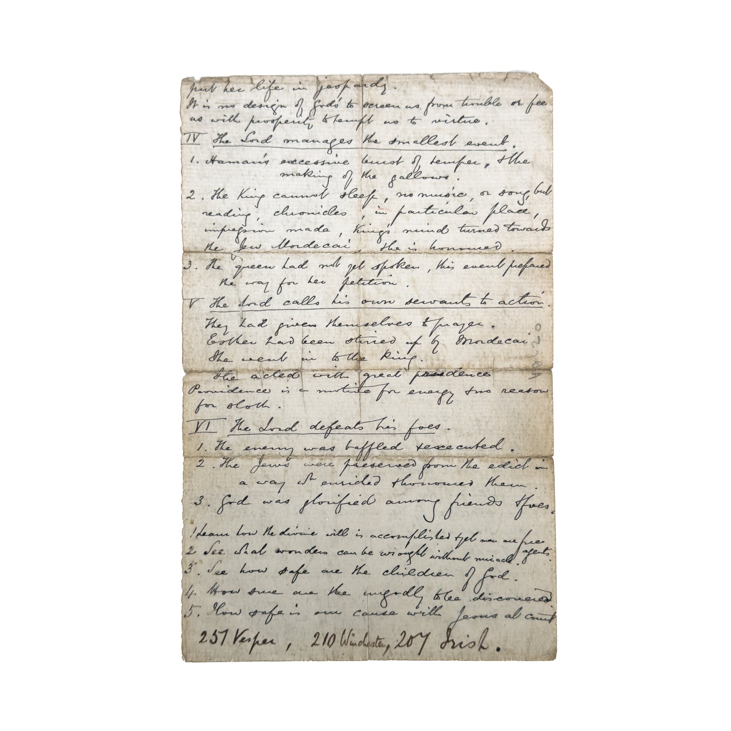 1874 C. H. SPURGEON. Original Sermon Manuscript on Esther 9.1 on the Providence of God.