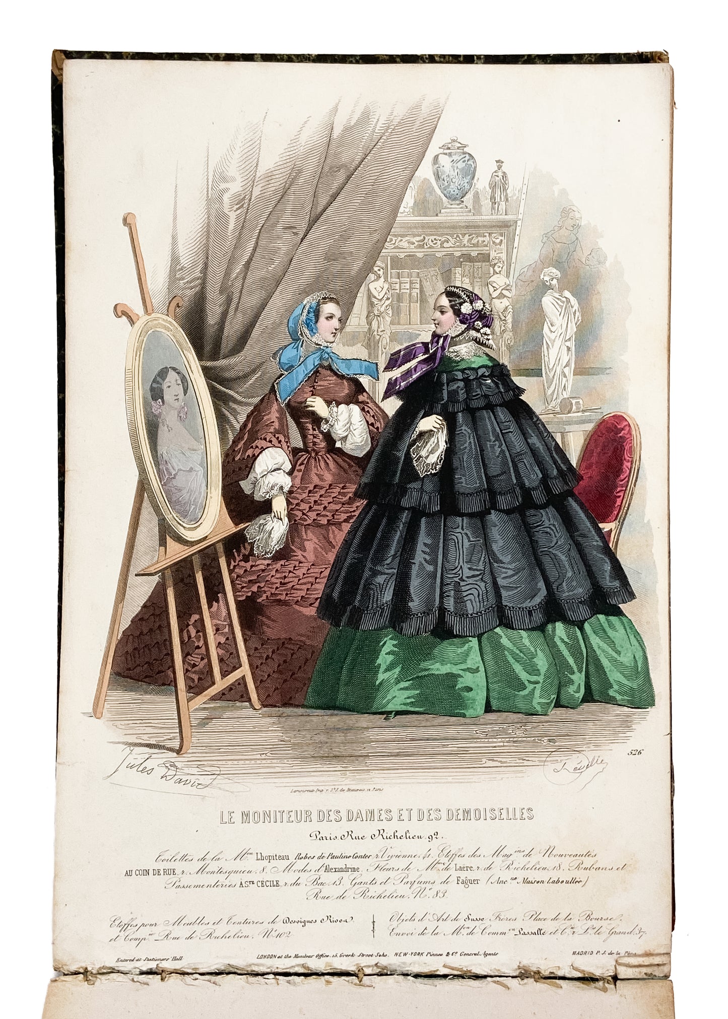 1860's HAND-COLORED FASHION. Custom Binding of 110 Hand-Colored French Fashion Designs.
