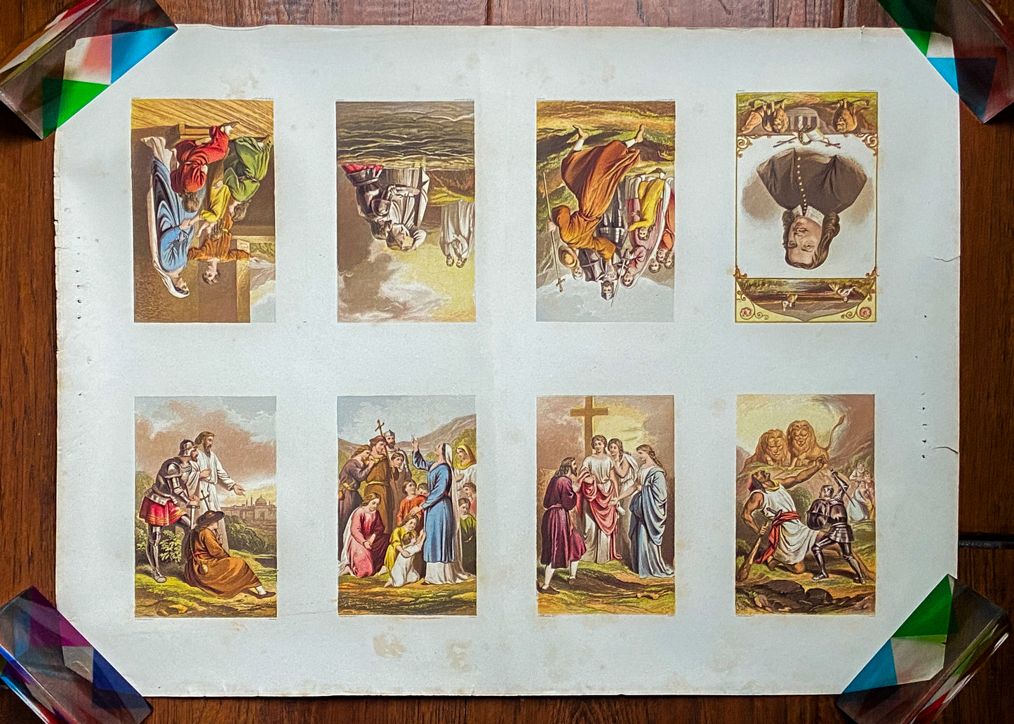 1860-70 JOHN BUNYAN. Rare Unused Color Lithograph Panel of 8 Illustrations for Pilgrim's Progress.