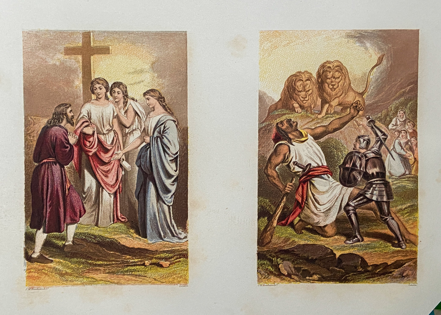 1860-70 JOHN BUNYAN. Rare Unused Color Lithograph Panel of 8 Illustrations for Pilgrim's Progress.