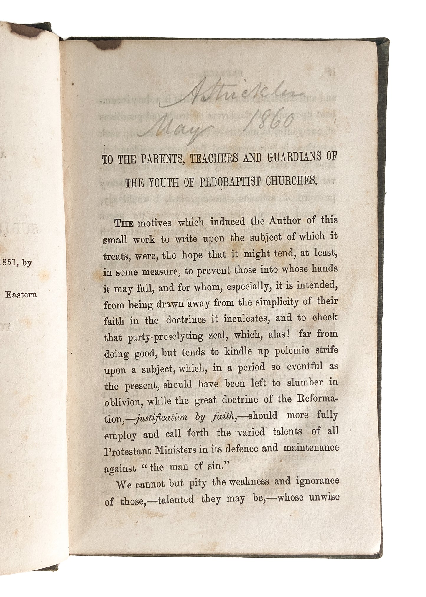 1851 R. DOUGLASS. Presbyterian Writes against Baptist & Church of Christ Re-Baptizers in New England.