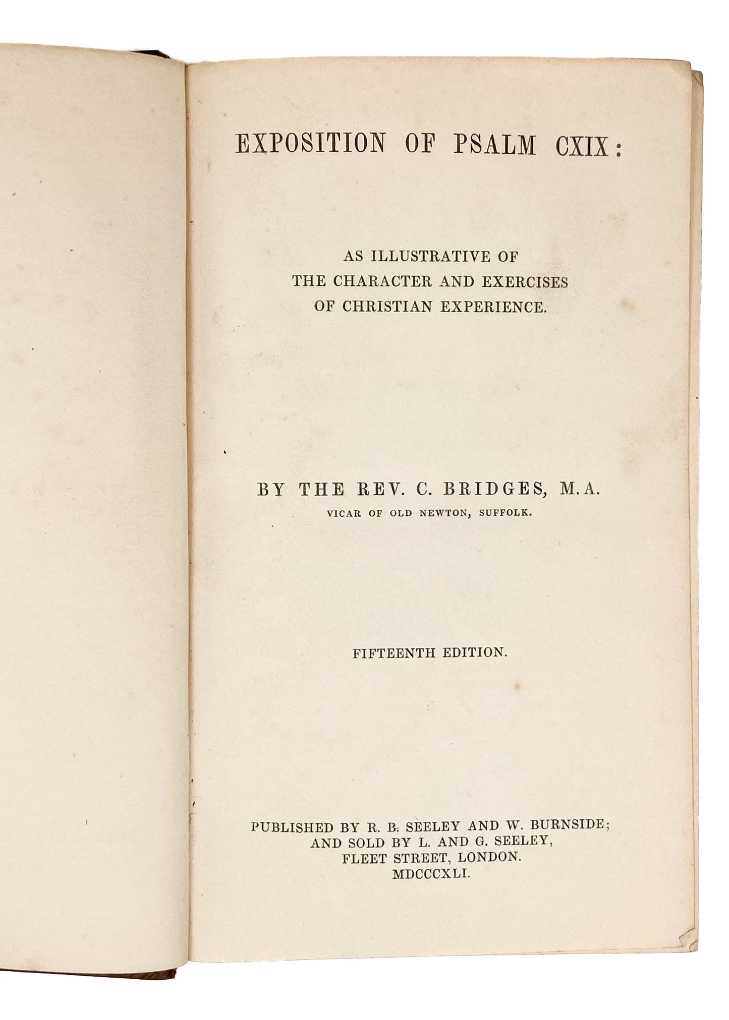 1841 CHARLES BRIDGES. Exposition of Psalm 119. Spurgeon Says "Worth its Weight in Gold."