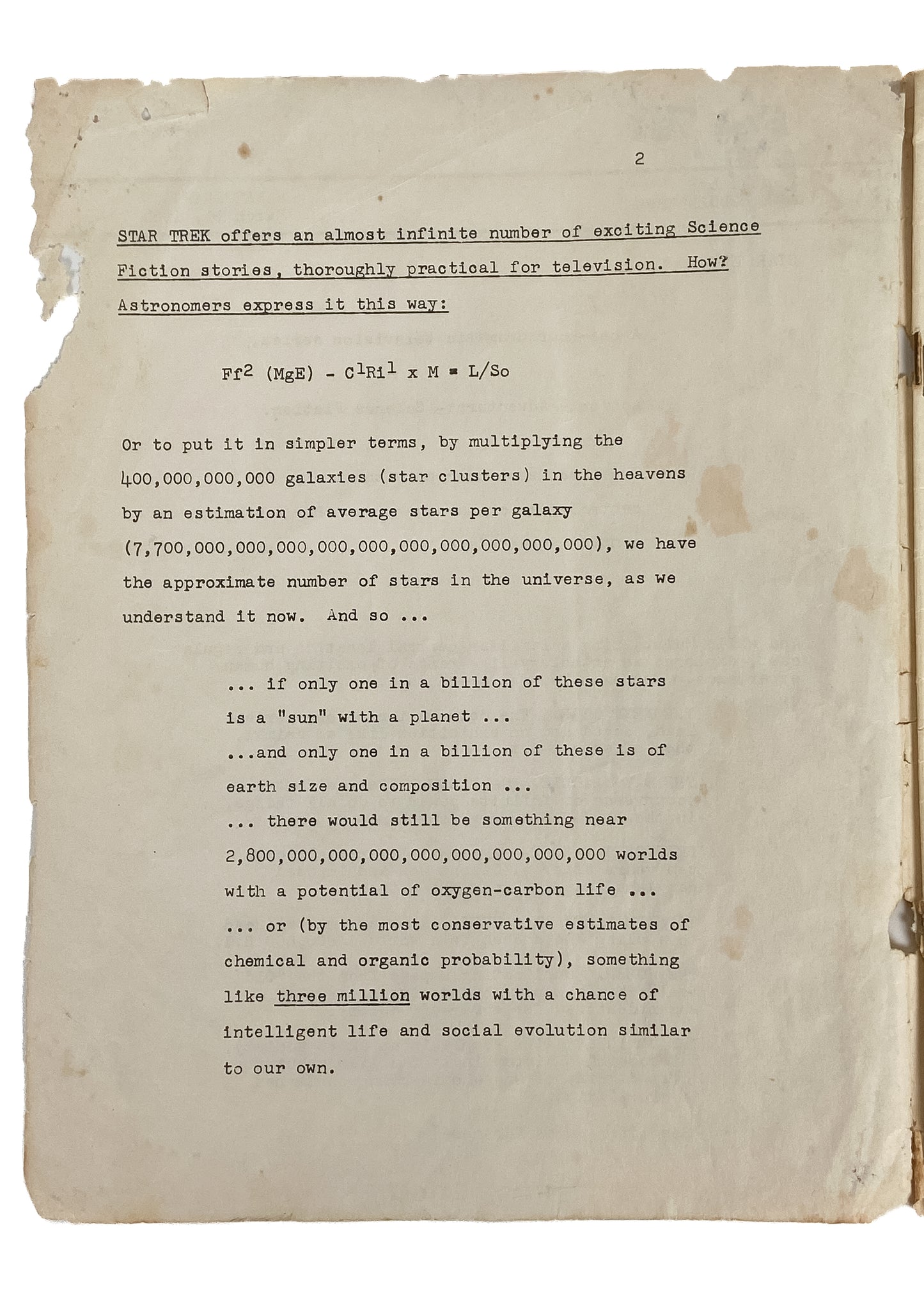 1964 STAR TREK. Rare First Draft Pitch Proposal Print for Star Trek. Wildly Different!