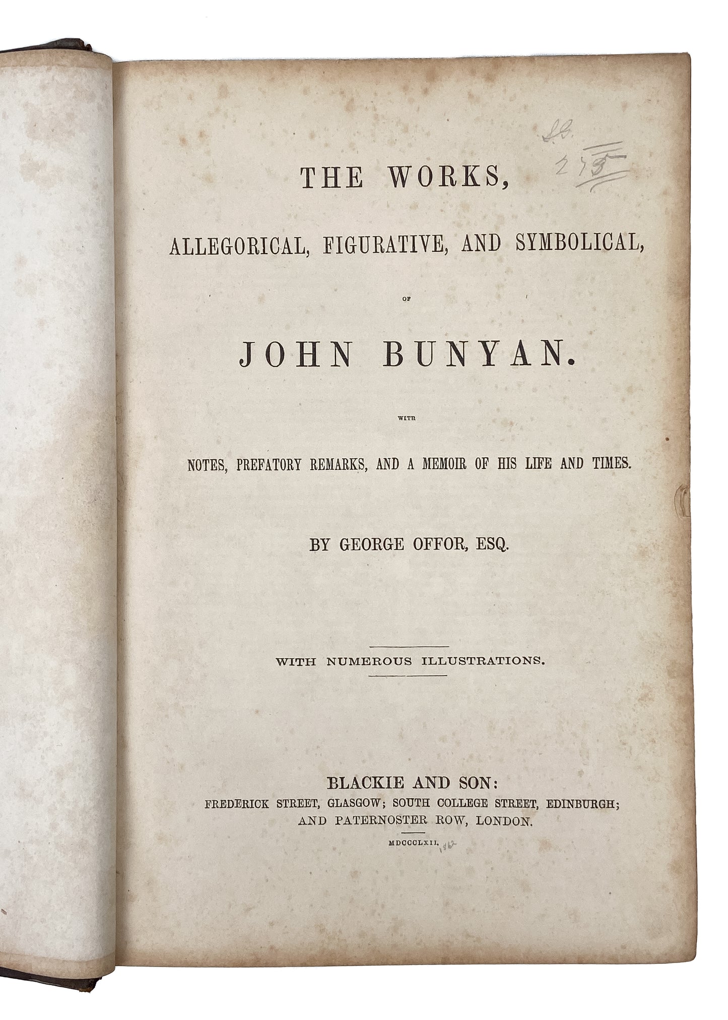 1862 JOHN BUNYAN. The Allegorical, Figurative, and Symbolical Works of John Bunyan.