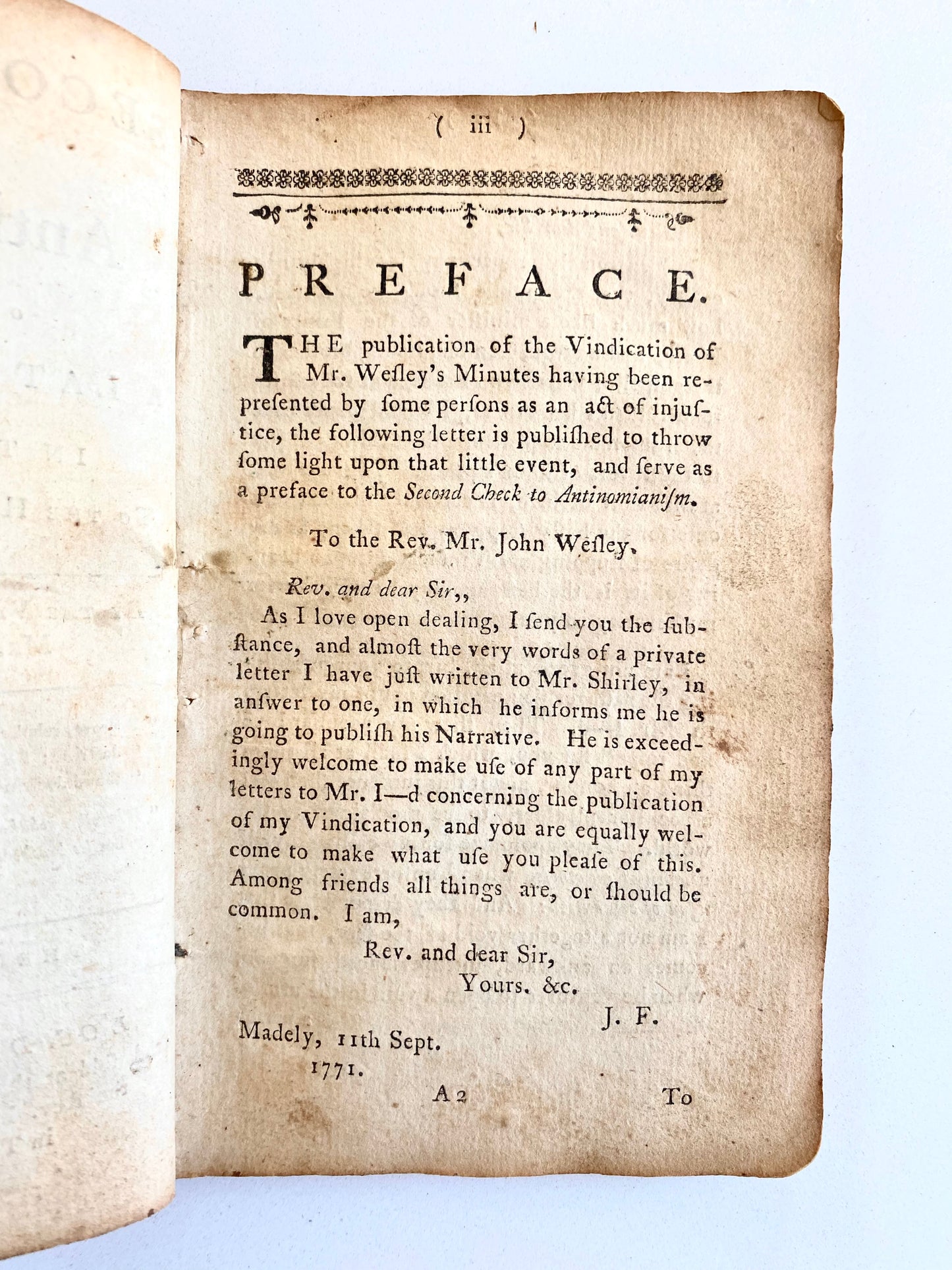 1778 JOHN FLETCHER. Second Check to Antinomianism, Vindicating the Minutes of John Wesley.