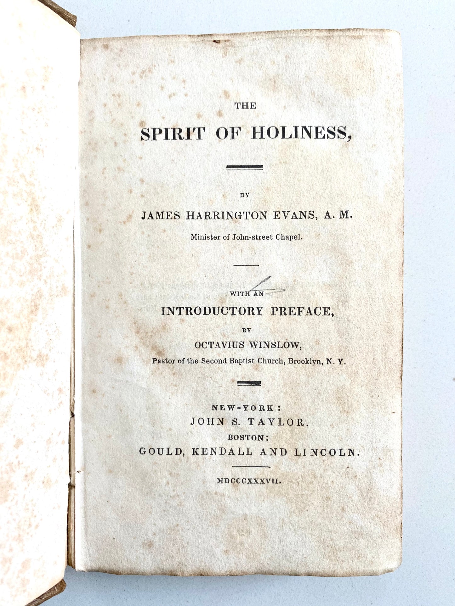 1837 J H EVANS / OCTAVIUS WINSLOW. The Spirit of Holiness. Rare Early Baptist!