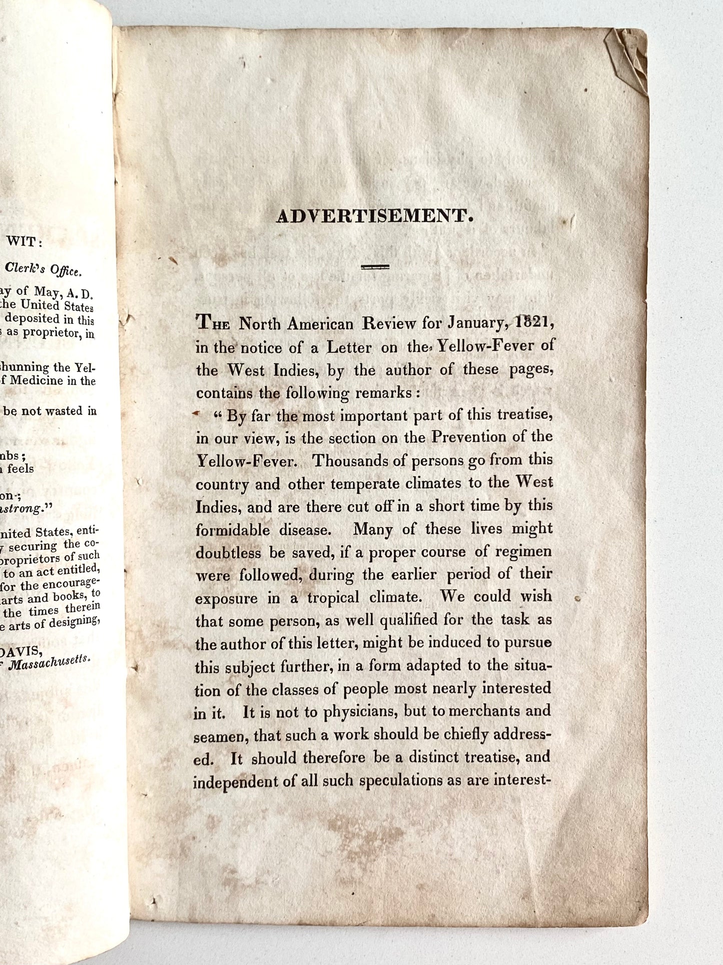 1821 DAVID OSGOOD M.D. Caution to Seamen and Sailors against Yellow Fever. Rare!