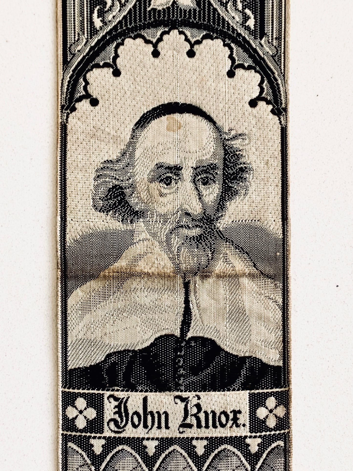 1880 JOHN KNOX. Wonderful Stevengraph Silk Bookmark of the Great Scottish Reformer