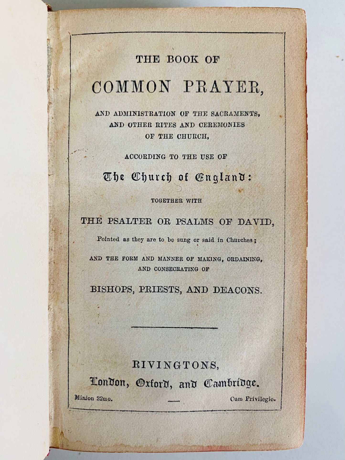 1880 COMMON PRAYER. Charming 32mo Pocket Sized Common Prayer in Beautiful Vellum Binding.