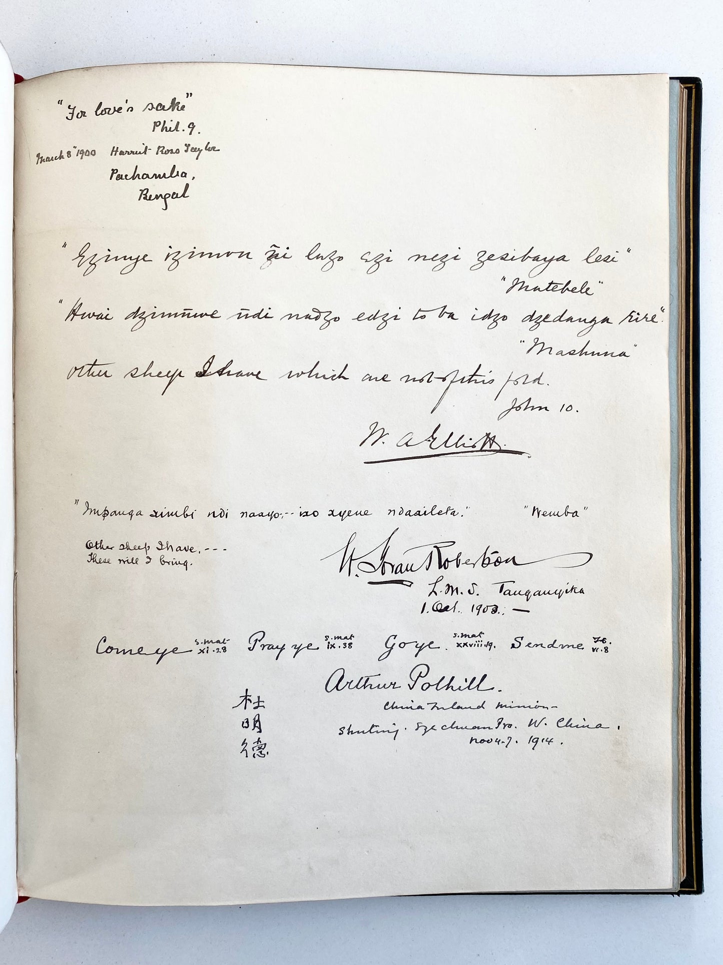 1840-1915 AUTOGRAPH MISSIONARY ALBUM. China Inland Mission, Robert Moffat, Katharine Bushnell, etc.