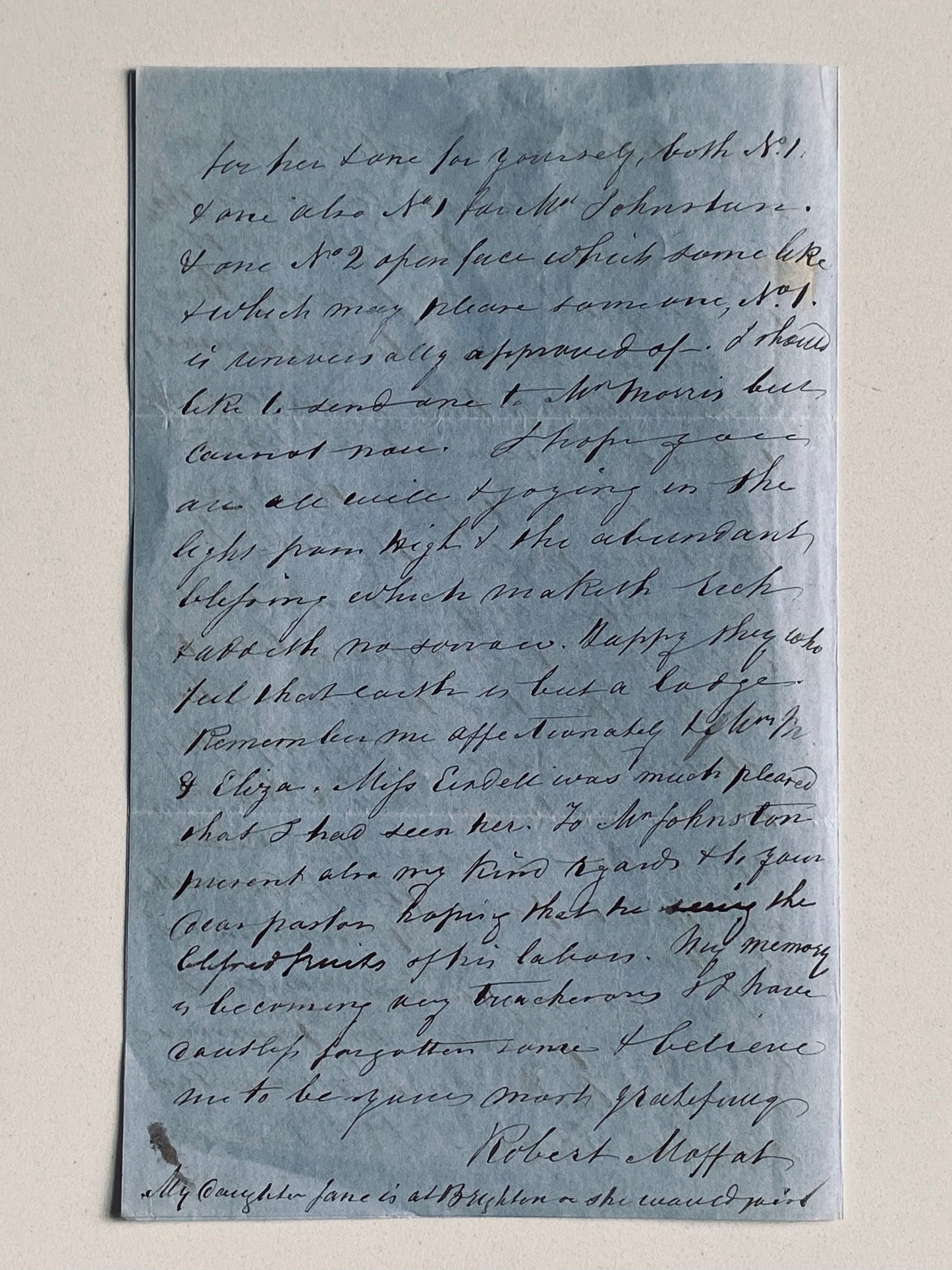 1873 ROBERT MOFFAT. Rich, Devotional 4 Page Autograph Letter by Pioneer African Missionary
