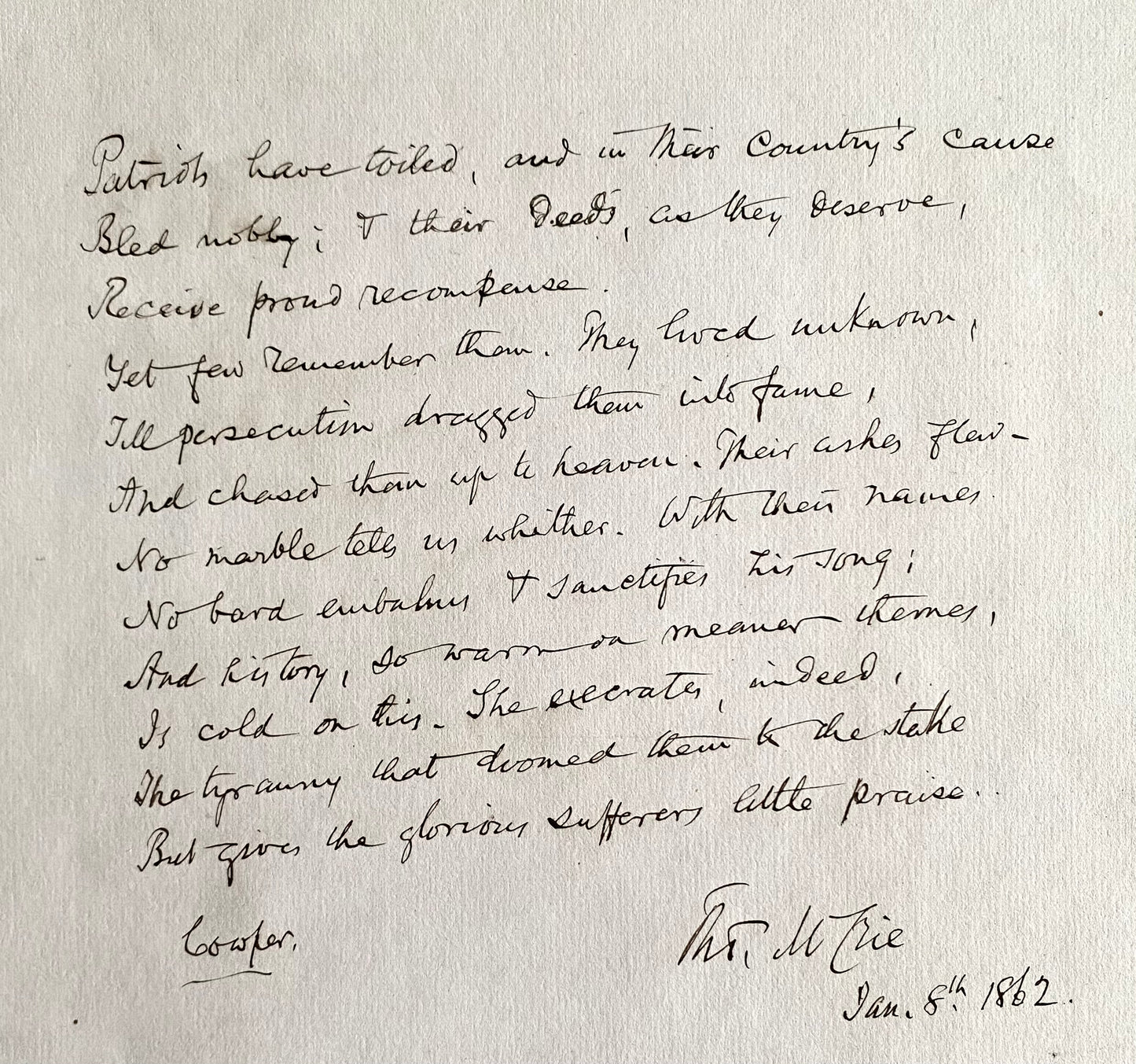 1862 THOMAS M'CRIE. Important Scottish Divine Manuscript against Religious Tyrrany