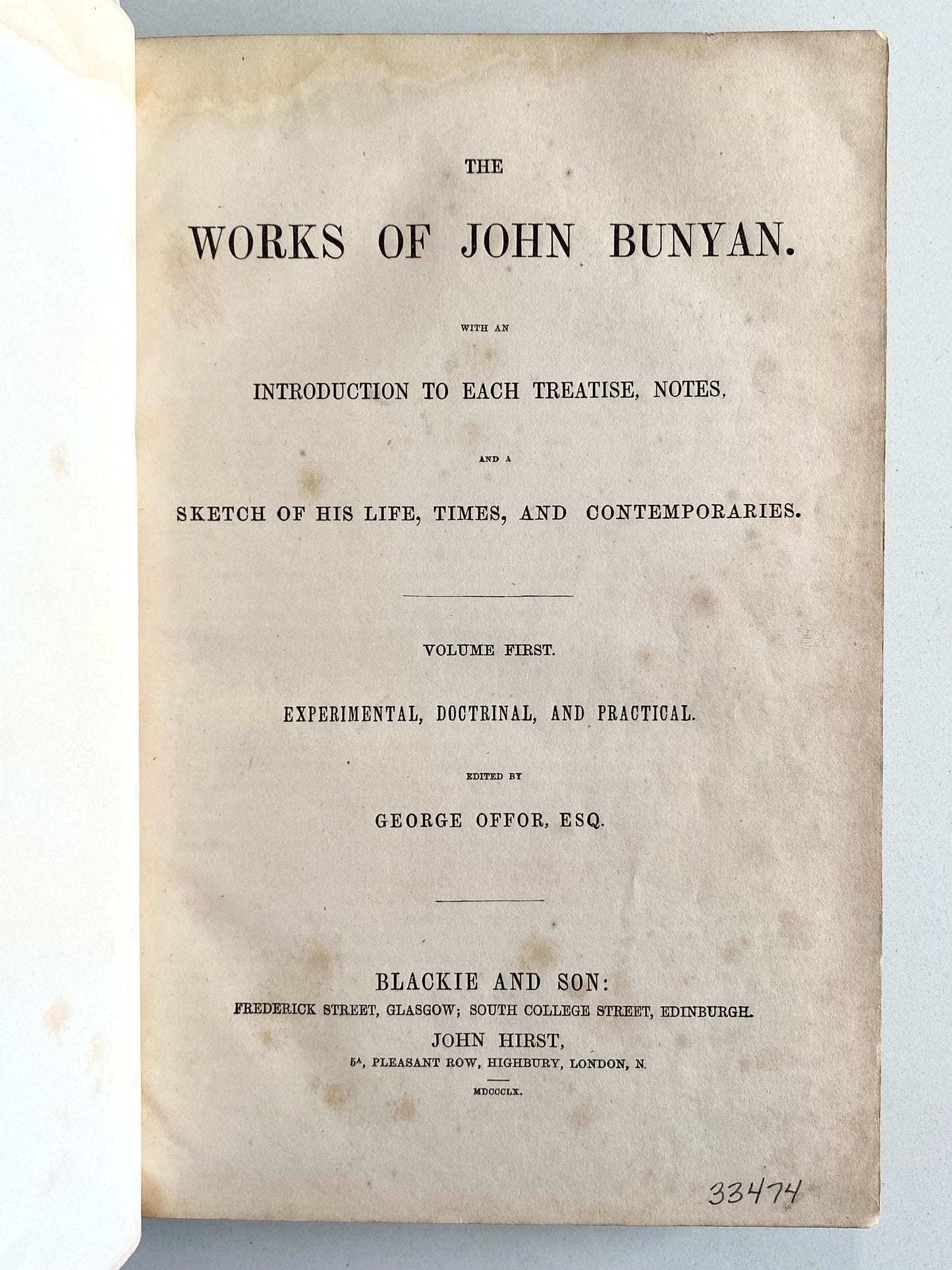 1860 JOHN BUNYAN. The Works in Six Large 4to Leather Bindings!