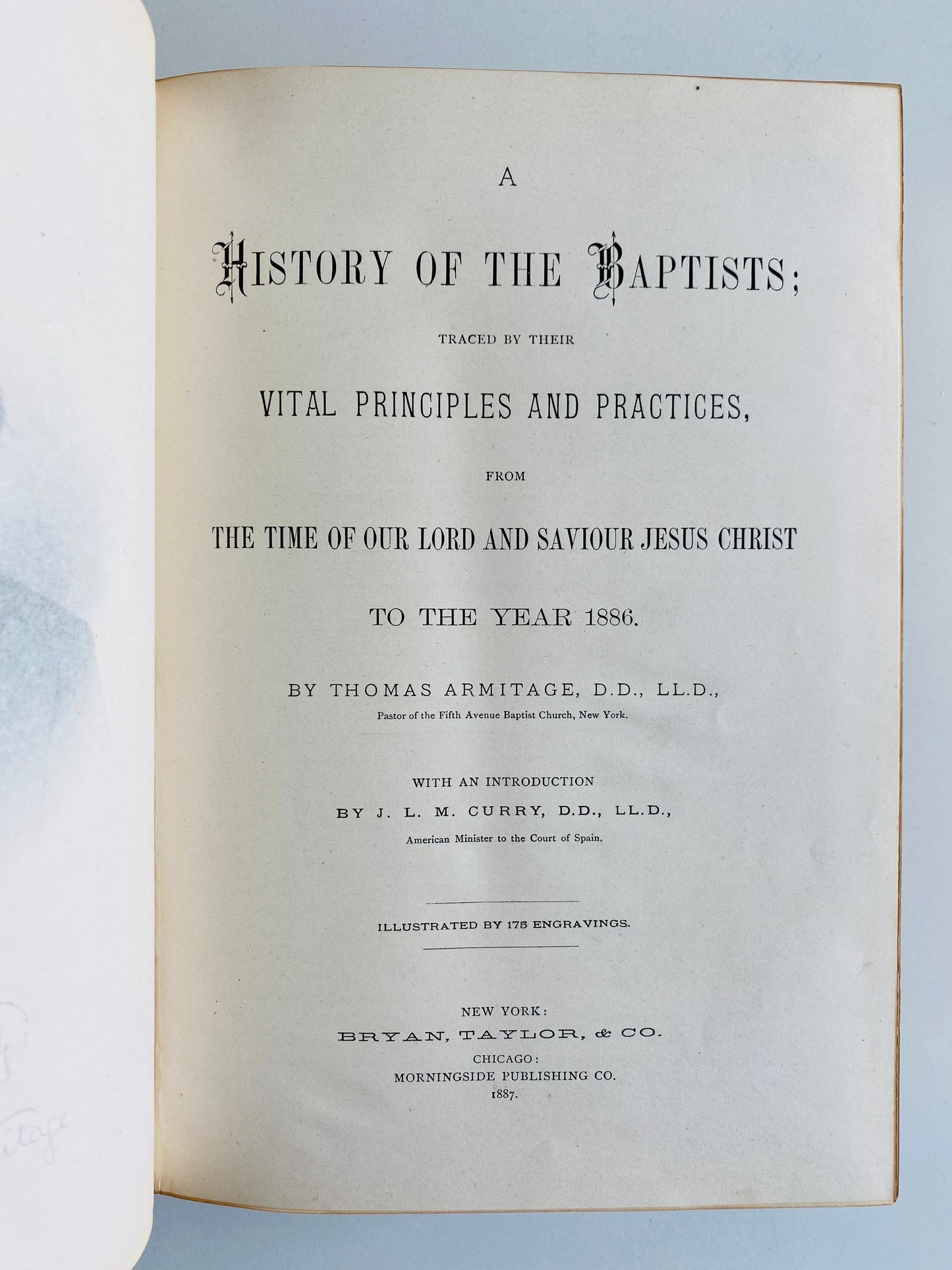 1887 THOMAS ARMITAGE. History of the Baptists. Massive Work in Beautiful Leather Binding.
