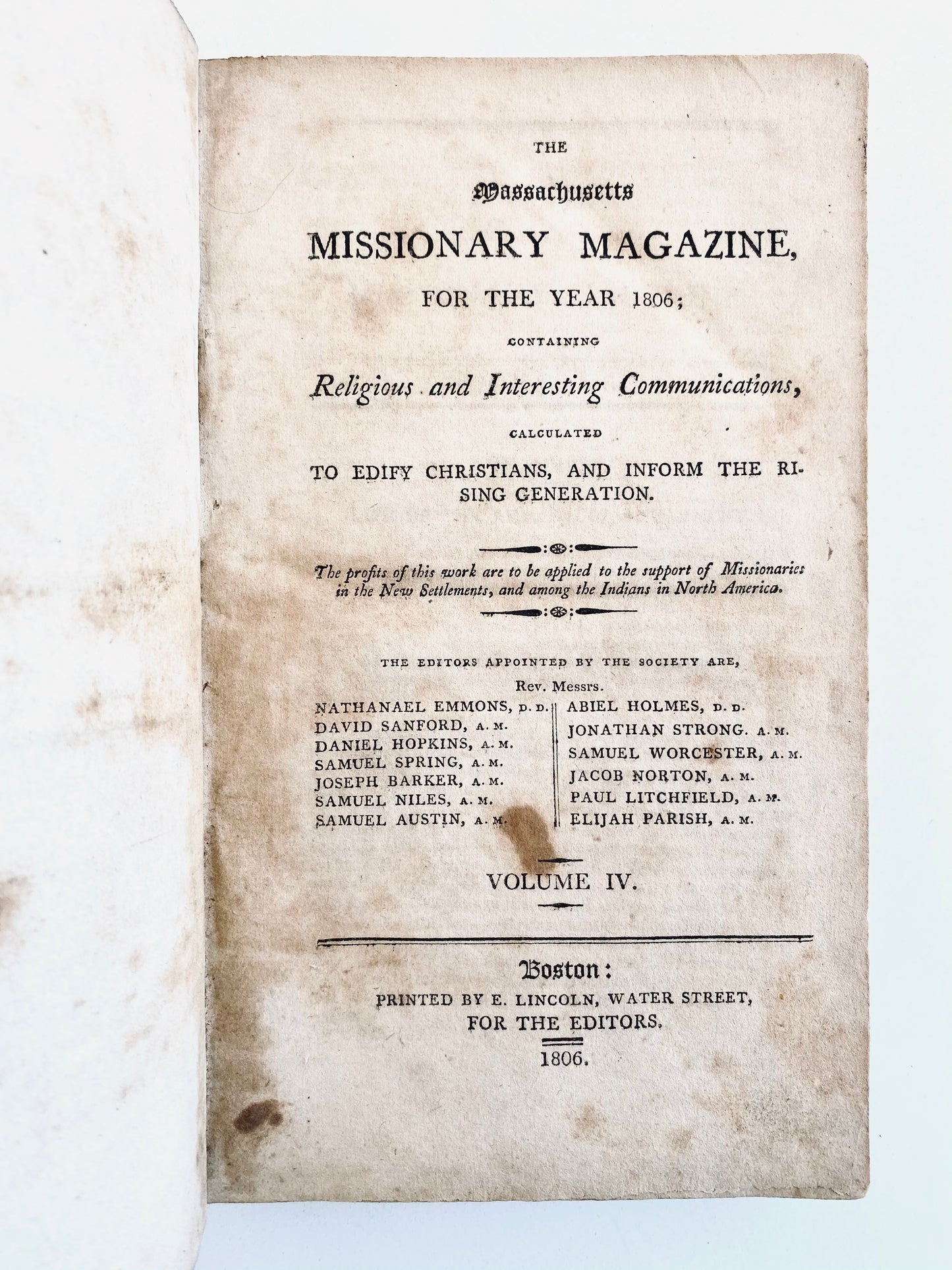 1806 MASSACHUSETTS MISSIONARY MAG. Revivals, Gilbert & William Tennent, etc