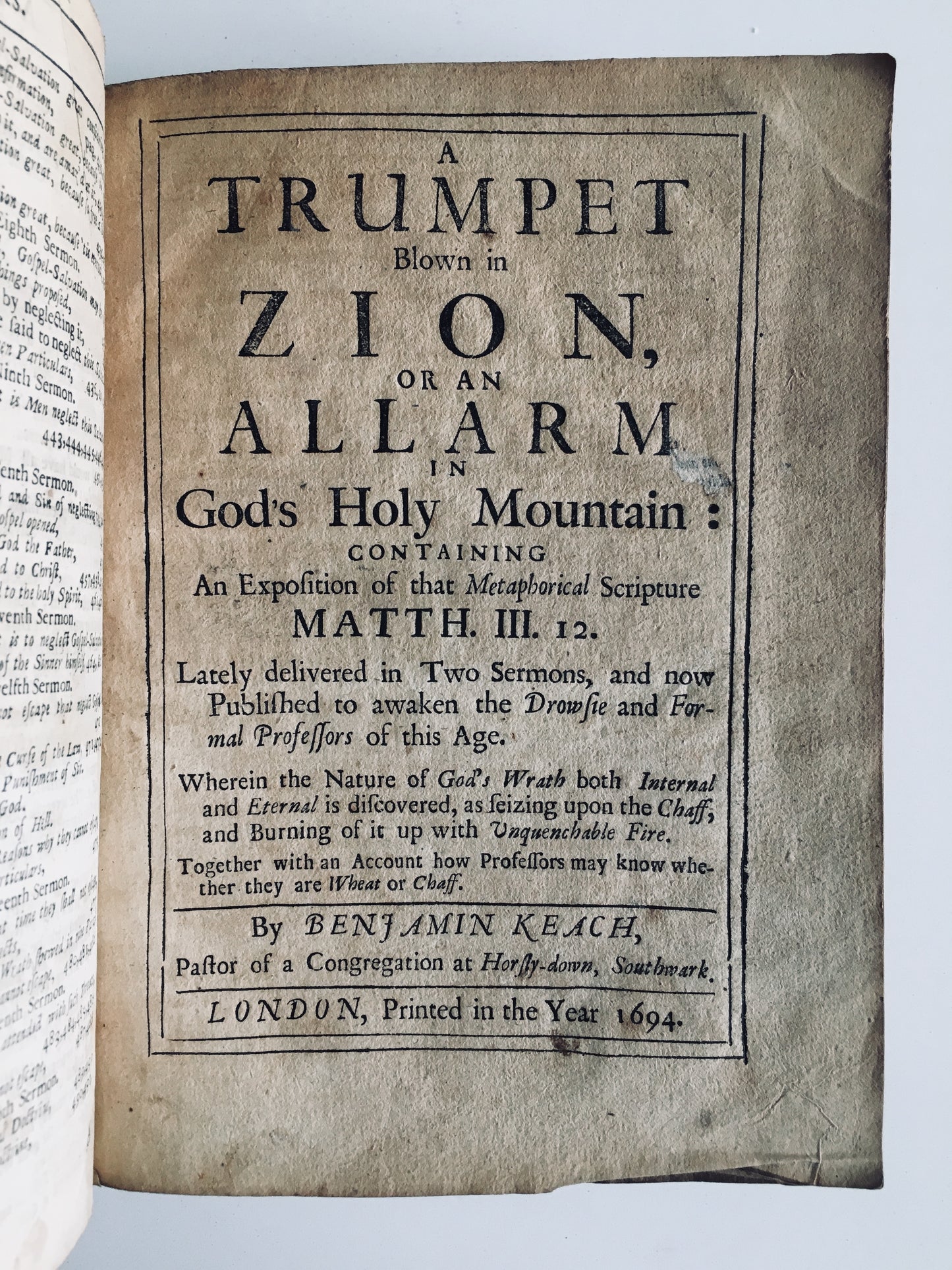 1694 BENJAMIN KEACH. Rare Baptist! Glories of God's Rich Grace Display'd. Pastored Spurgeon's Church!