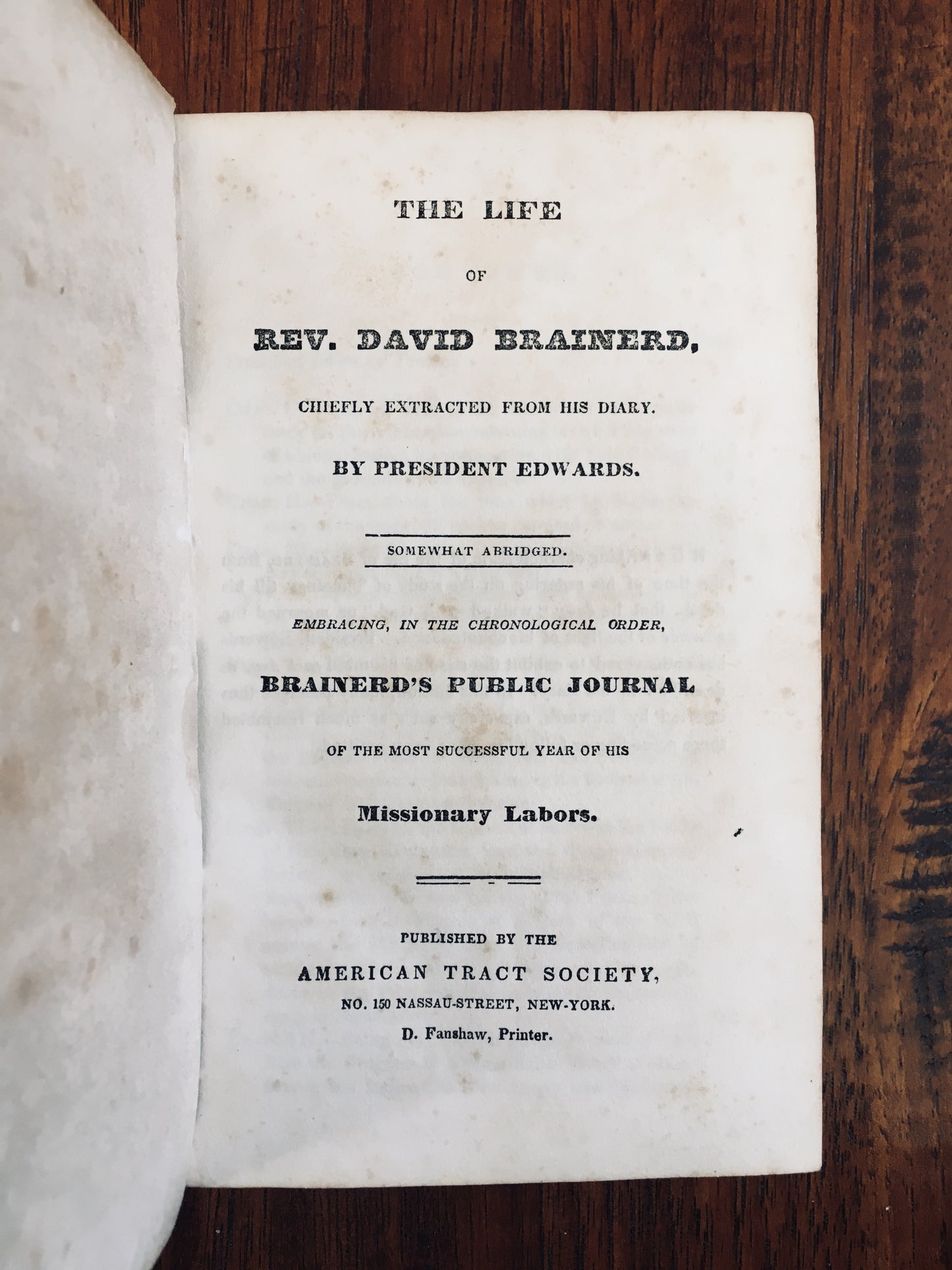 1830 DAVID BRAINERD. The Life of David Brainerd from His Journals.