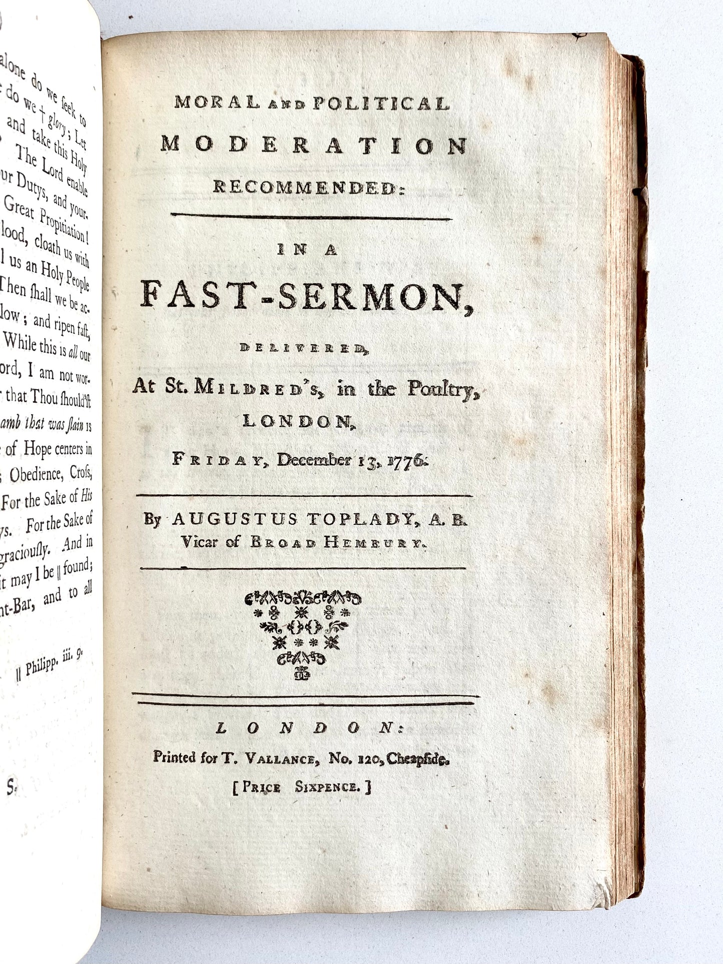 1776 AUGUSTUS TOPLADY. Sammelband of Sermons on American Revolution & John Wesley, &c.