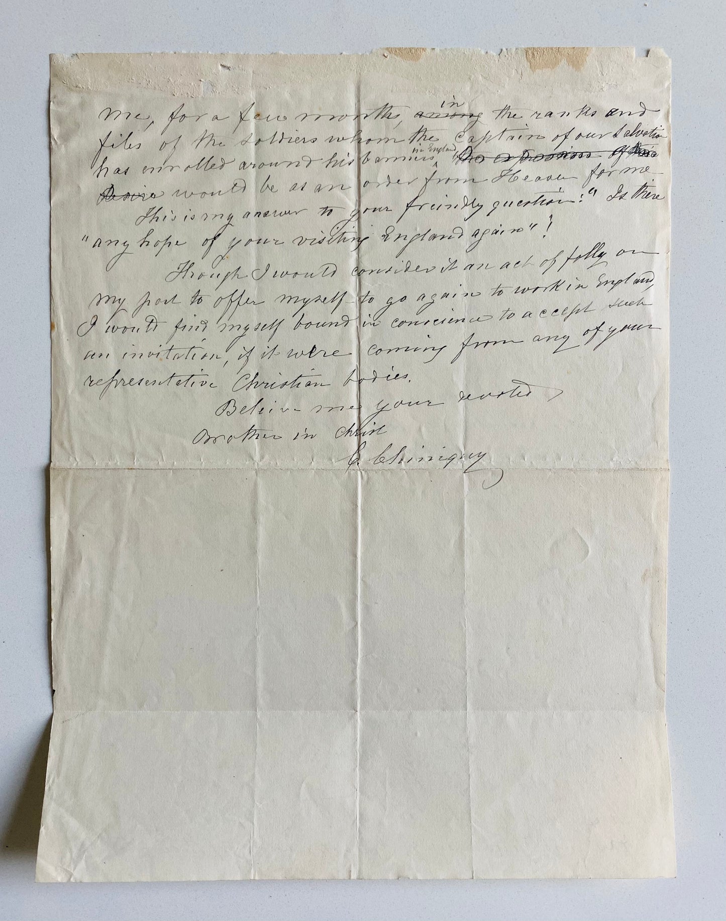 1894 CHARLES CHINIQUY. Rare Anti-Catholic Evangelist Letter Re: Popery in England &c.