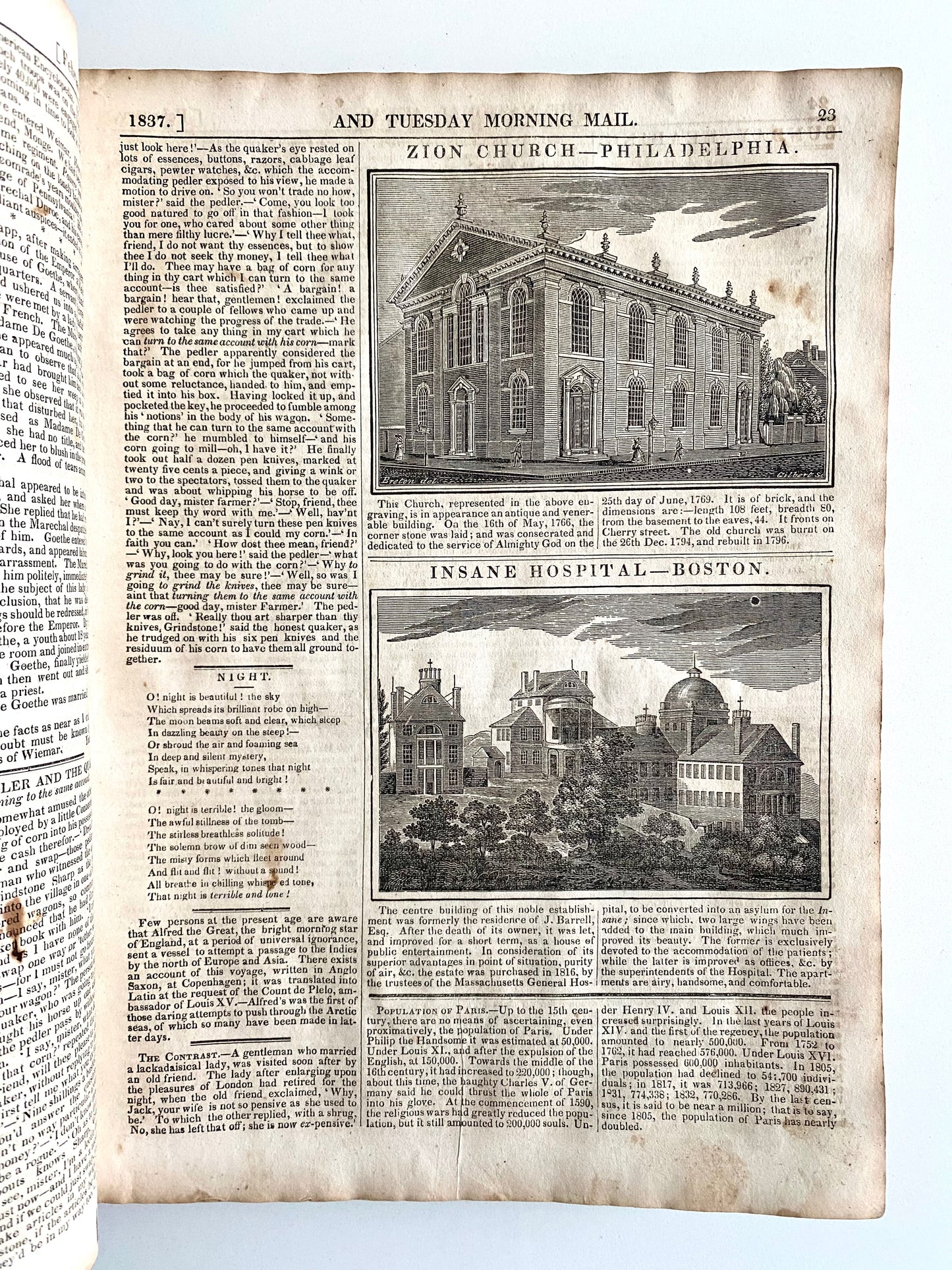 1837 NATIONAL ATLAS WEEKLY. 10 Year Old Hanged, Abolition, Indian Wars, New York Riots, Fairy Tales