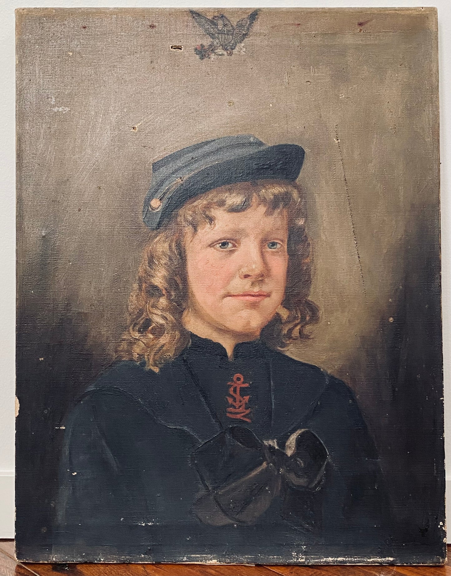 1861 CIVIL WAR. Original Oil on Canvas of 15 Year Old Naval Soldier. Very Rare Americana.