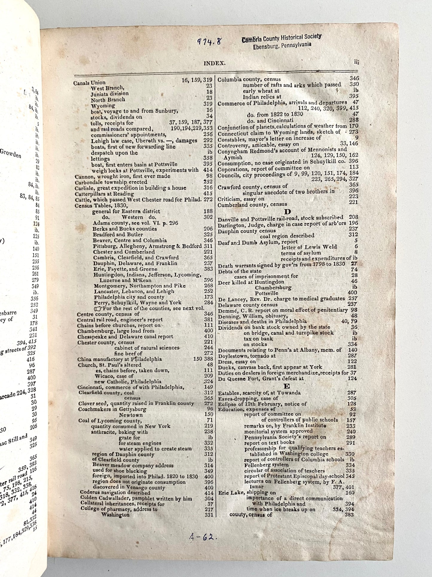 1831 PENNSYLVANIA REGISTER. Rare Amish, Mennonite, Free Coloured Persons, Slaves, &c.