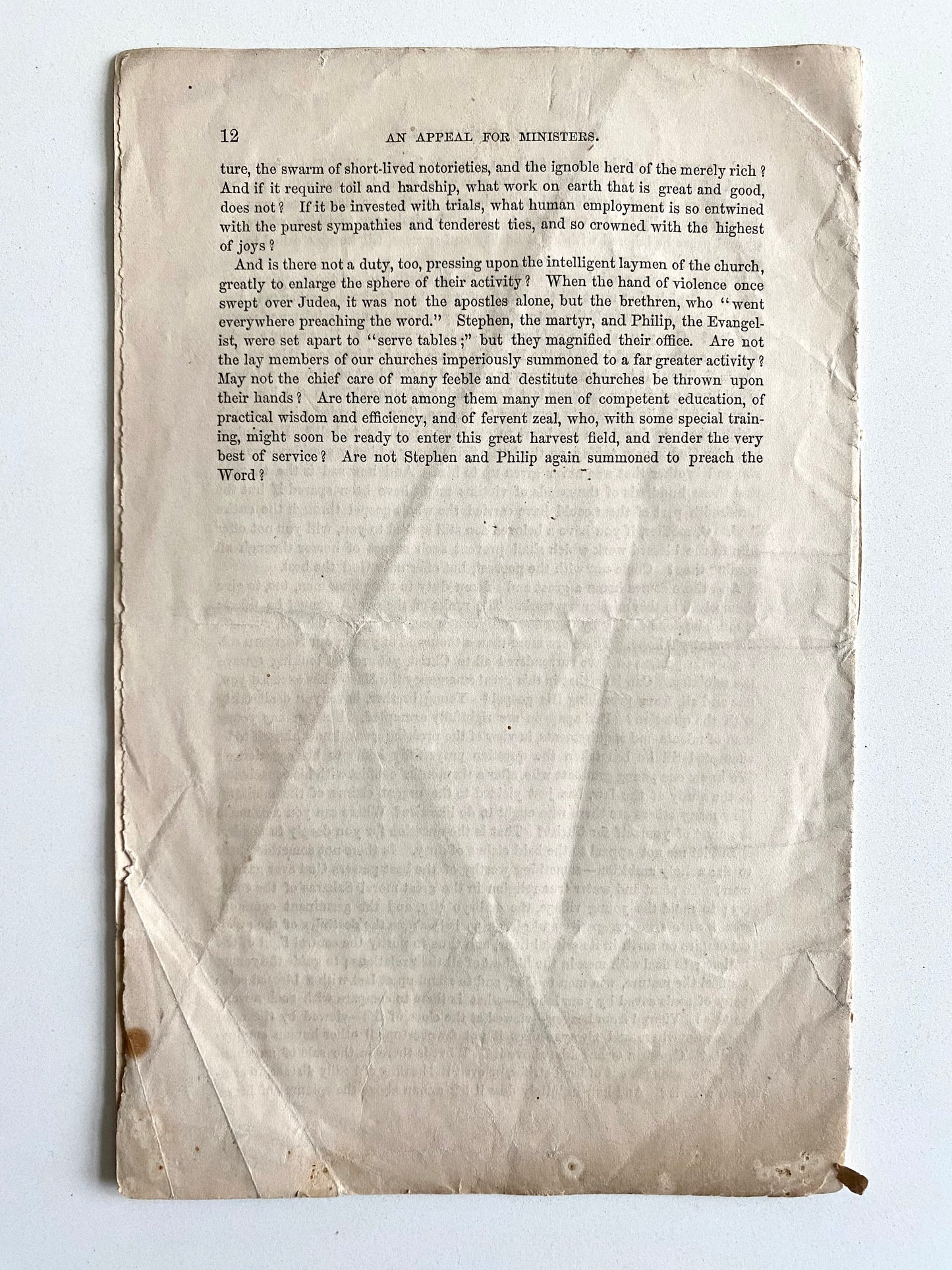 1865 CIVIL WAR. Plea for More Ministers to Meet Needs of Reconstruction & Soldier Trauma.