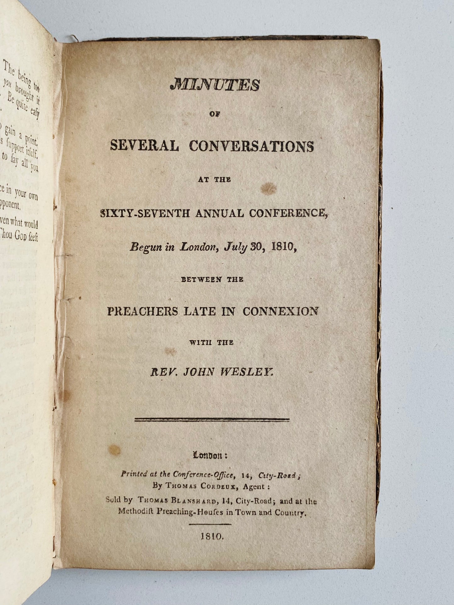 1779 JOHN WESLEY. Minutes of Several Conversations Between John Wesley and Preachers. RARE!