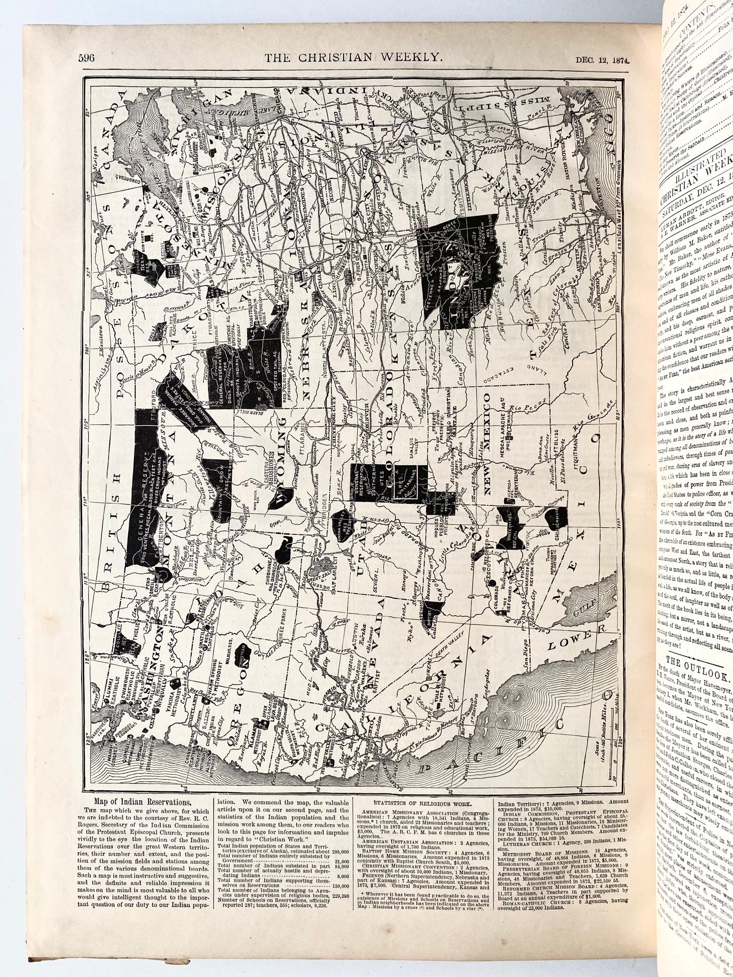 1874 ILLUSTRATED CHRISTIAN WEEKLY. Revival in Scotland, Mormonism, Temperance, Women's Rights, &c 16 Inches Tall!