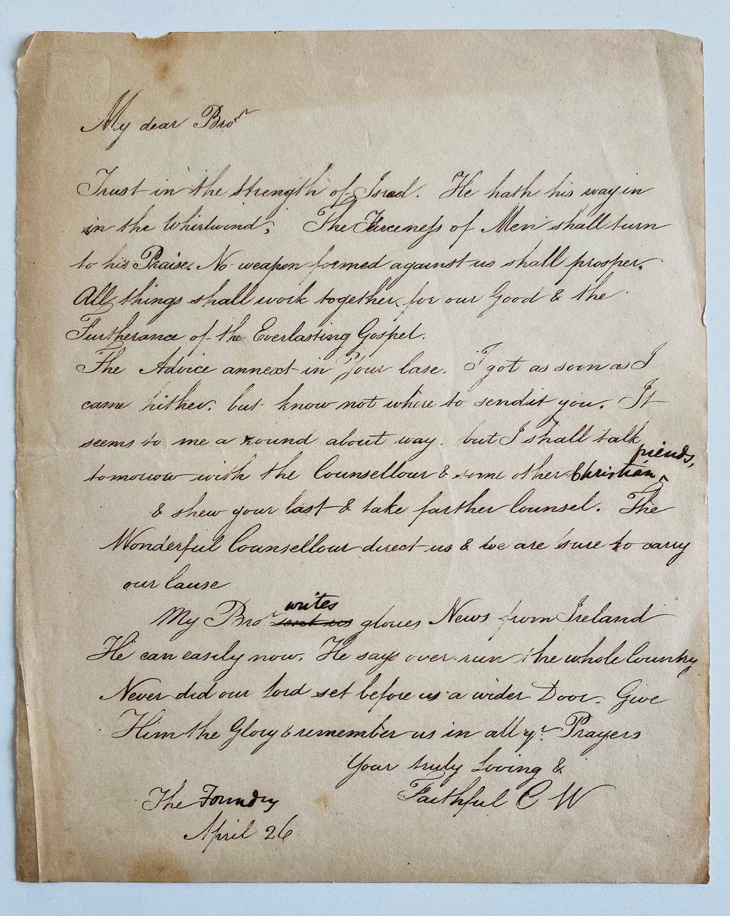 1773 CHARLES WESLEY + HOWELL HARRIS. Unpublished Letters + Archive of Engravings for Wesleyan Methodist Twentieth Century Fund