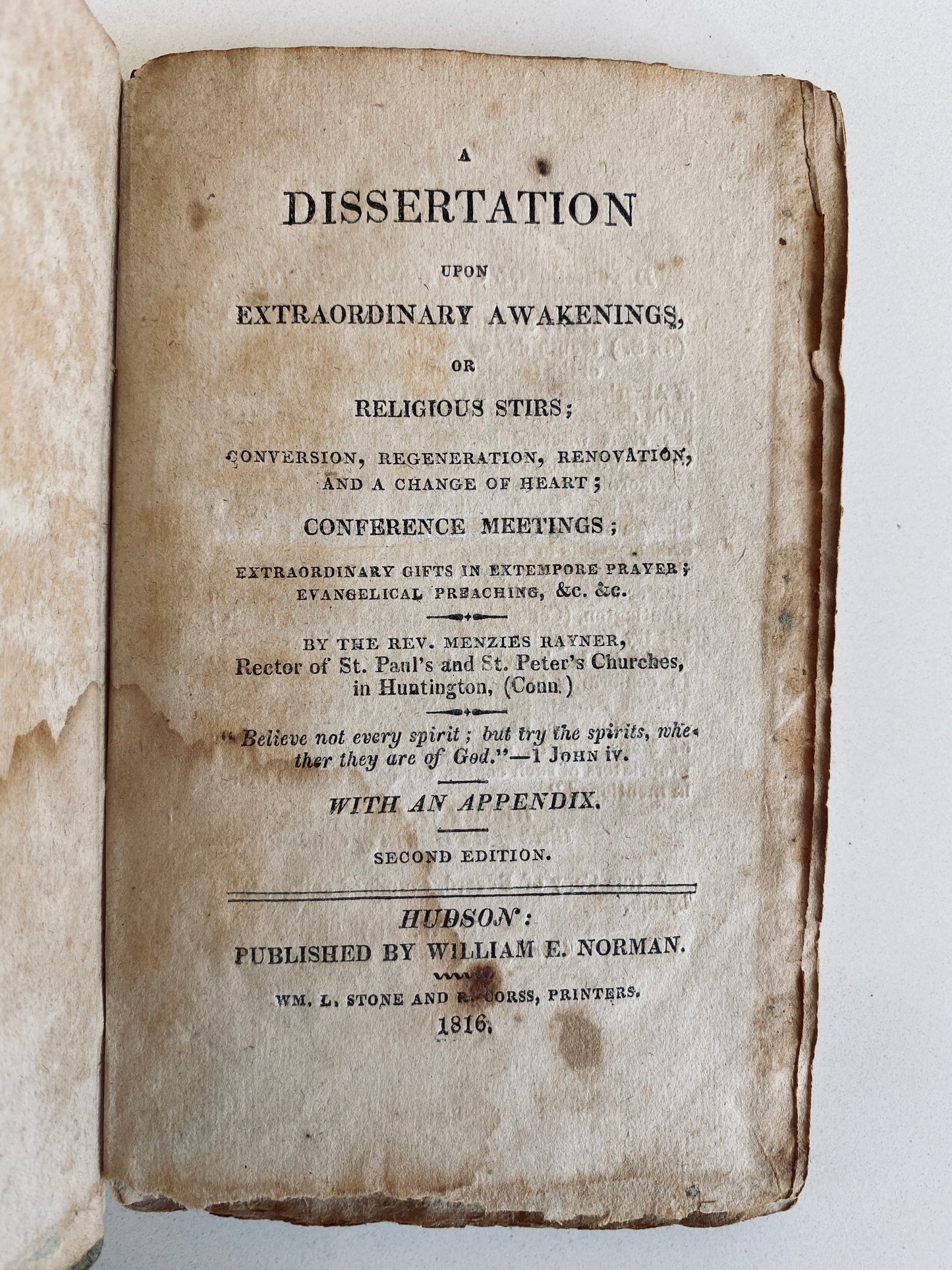 1816 RAYNER MENZIES. Extraordinary Awakenings, Religious Stirs, & Miraculous Revivals!